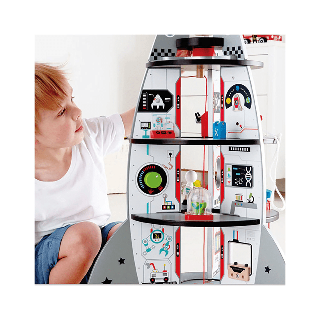 8 Hape 20pc Four Stage Rocket Ship Wooden Toy 74cm Kids Toddler 3y+. - White, 8 of 9