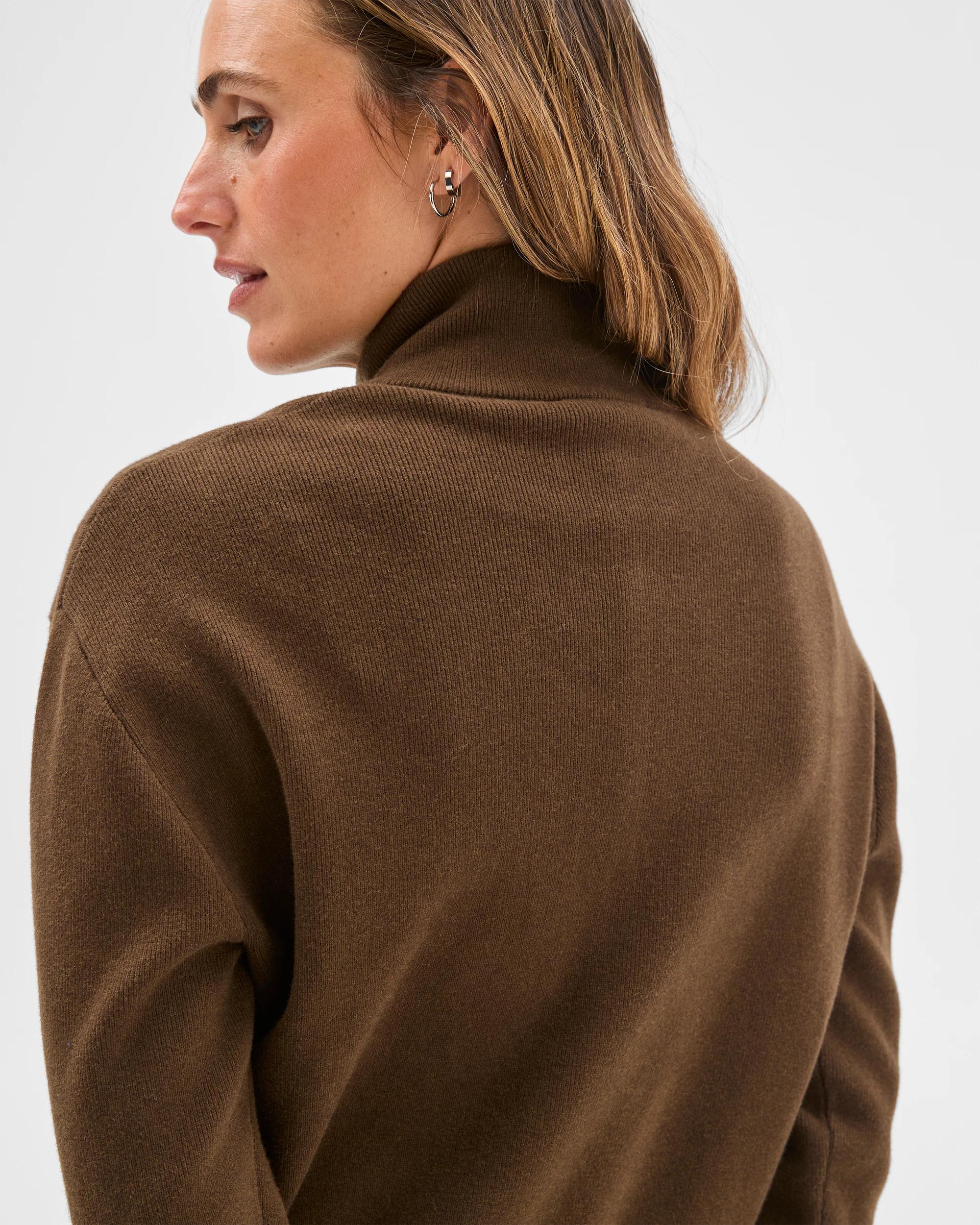 6 Preview Australian Cotton Blend Polished Knit Bomber Cardigan OLIVE, 6 of 6