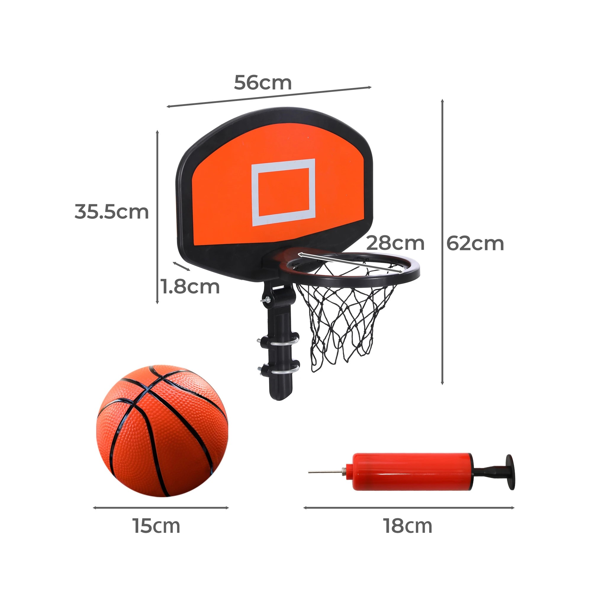3 Centra Trampoline Basketball Set Kids Basketball Hoop Ring Backboard Pump Ball, 3 of 7