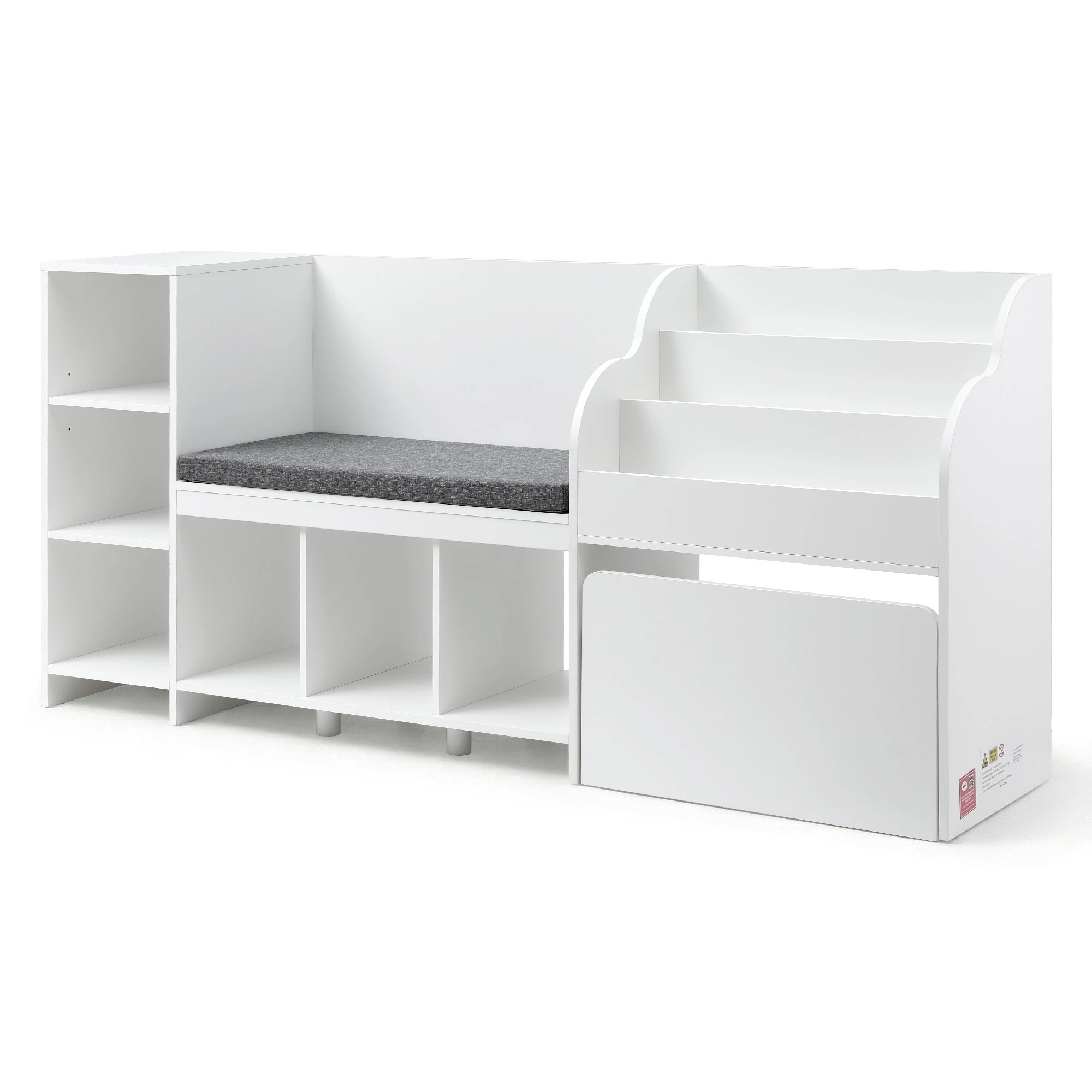 1 Keezi Kids Storage Unit Bookshelf Toy Box Organiser Bench Seat Cabinet 170cm - White, 1 of 8