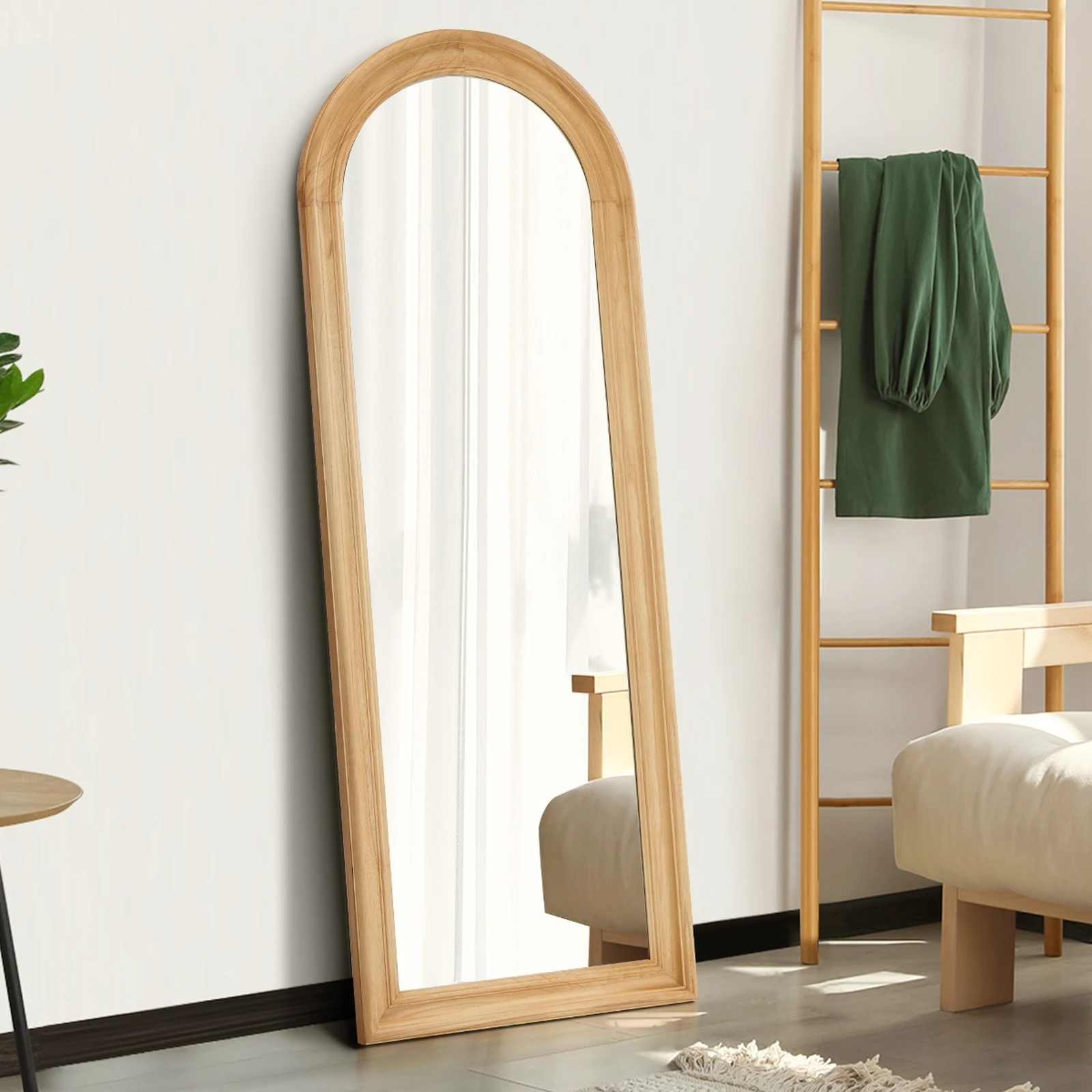 4 Oikiture Full Length Mirror Elegance Arch 165x60cm  Wood Floor Mirrors - Natural, 4 of 10