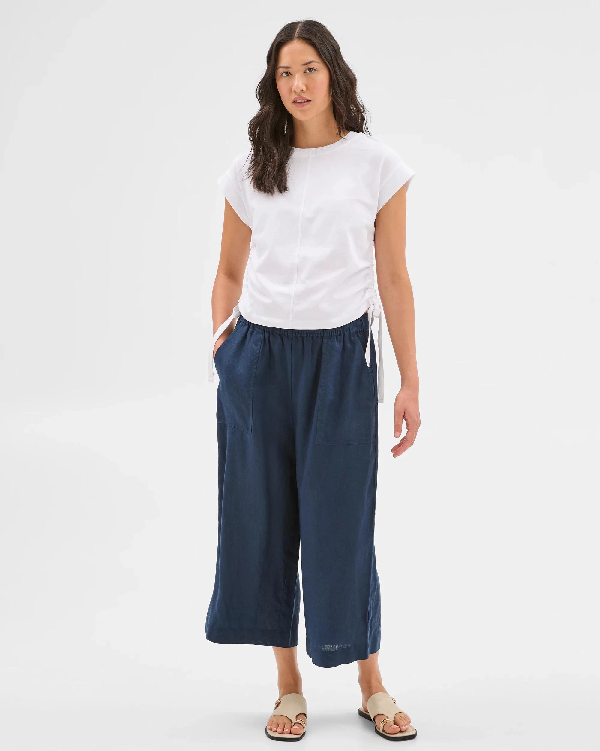 2 Target European Linen Cropped Pants NAVY BLUE, 2 of 3
