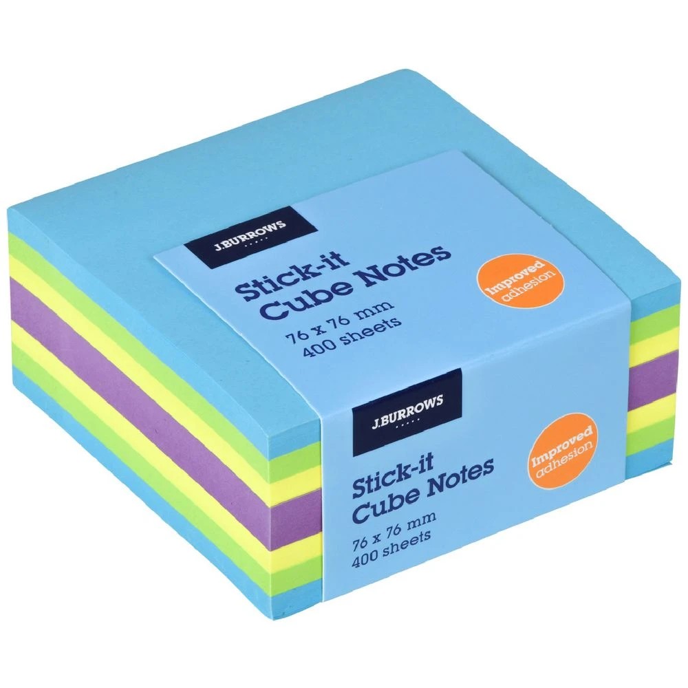 1 J.Burrows Stick-It Notes Cube 76x76mm Neon, 1 of 3