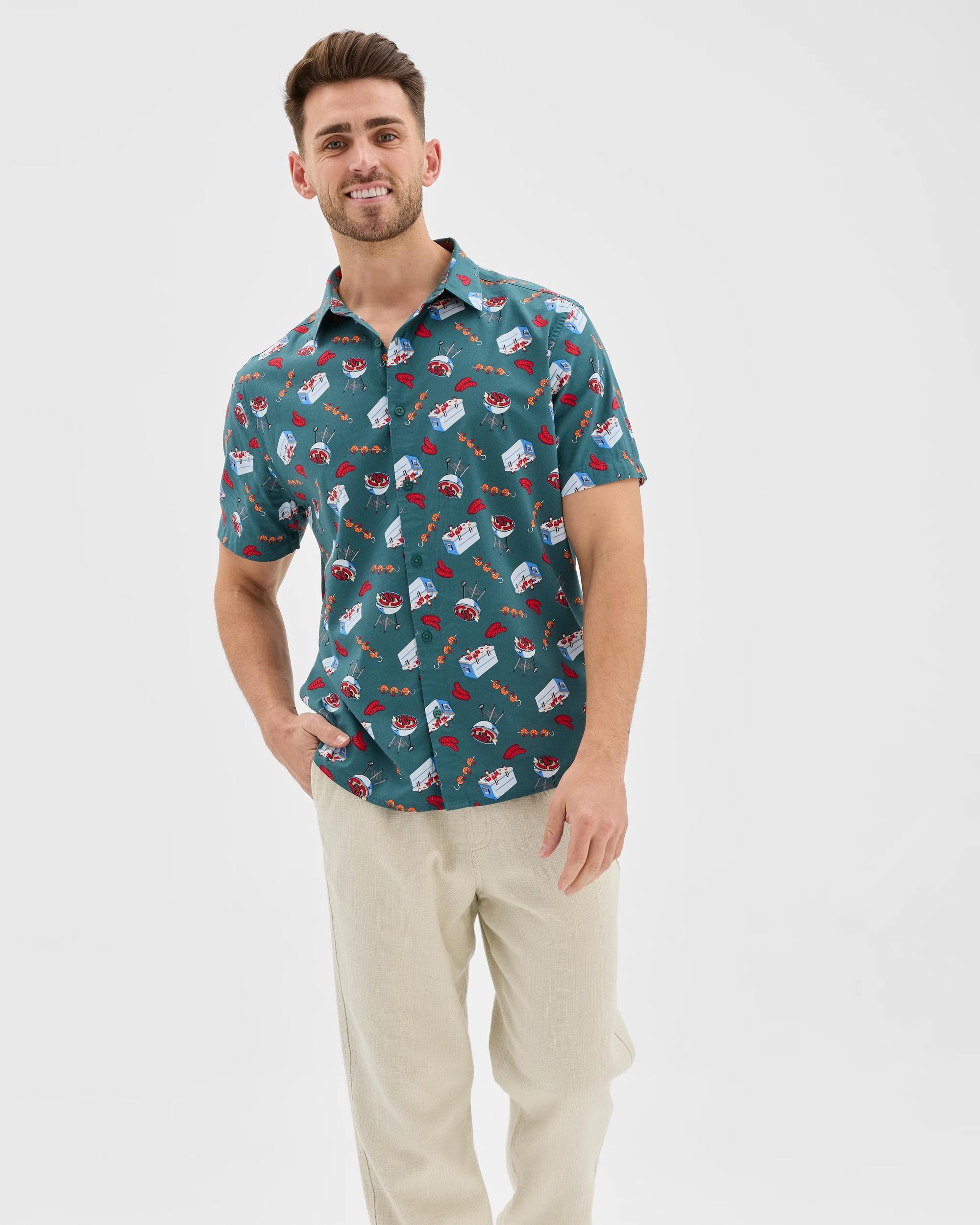 1 Target Man Australian Cotton Blend Summer BBQ Shirt HUNTER GREEN, 1 of 7
