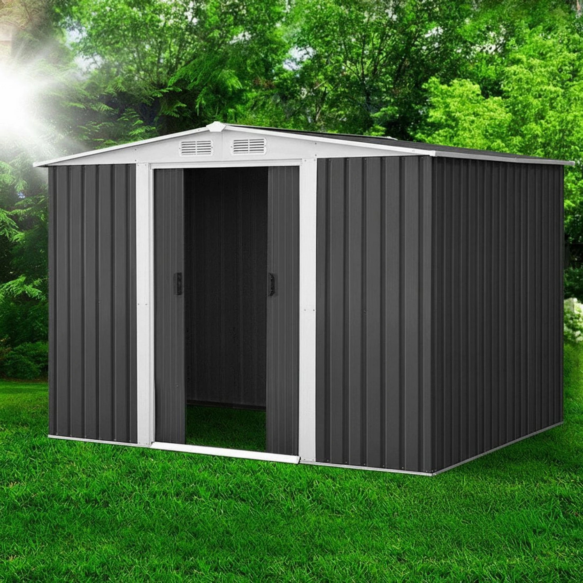 2 Giantz Garden Shed Sheds Outdoor Storage Workshop Metal Shelter Sliding Door - Grey, 2 of 8