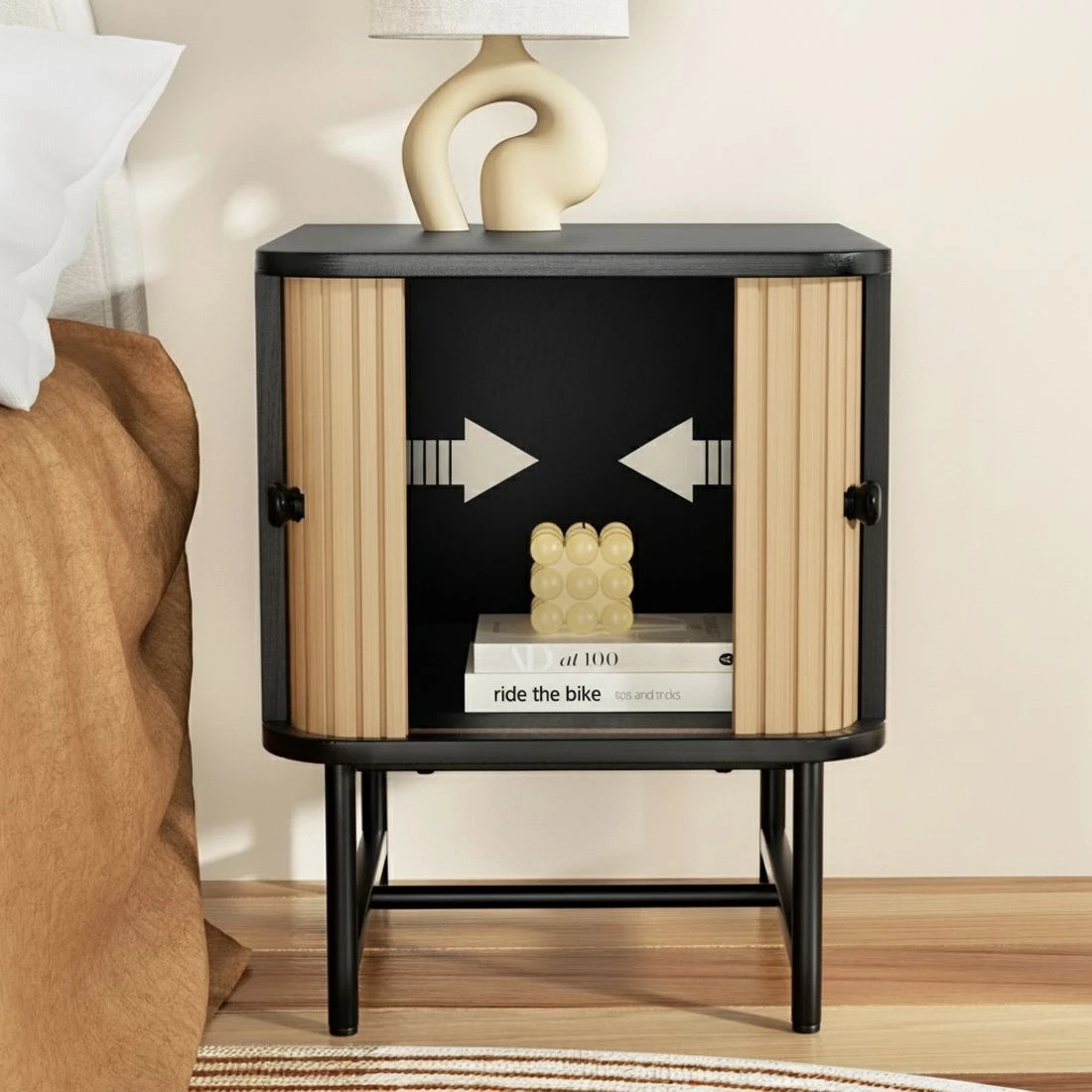4 Artiss Bedside Table with Sliding Doors BORIS - Black, 4 of 6