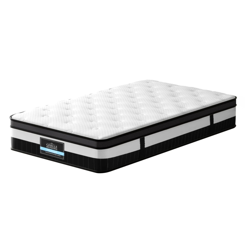 1 Giselle Bedding 30cm Mattress Medium Firm Euro Top Pocket Spring Hybrid Mattresses - King Single Bed - White, 1 of 7