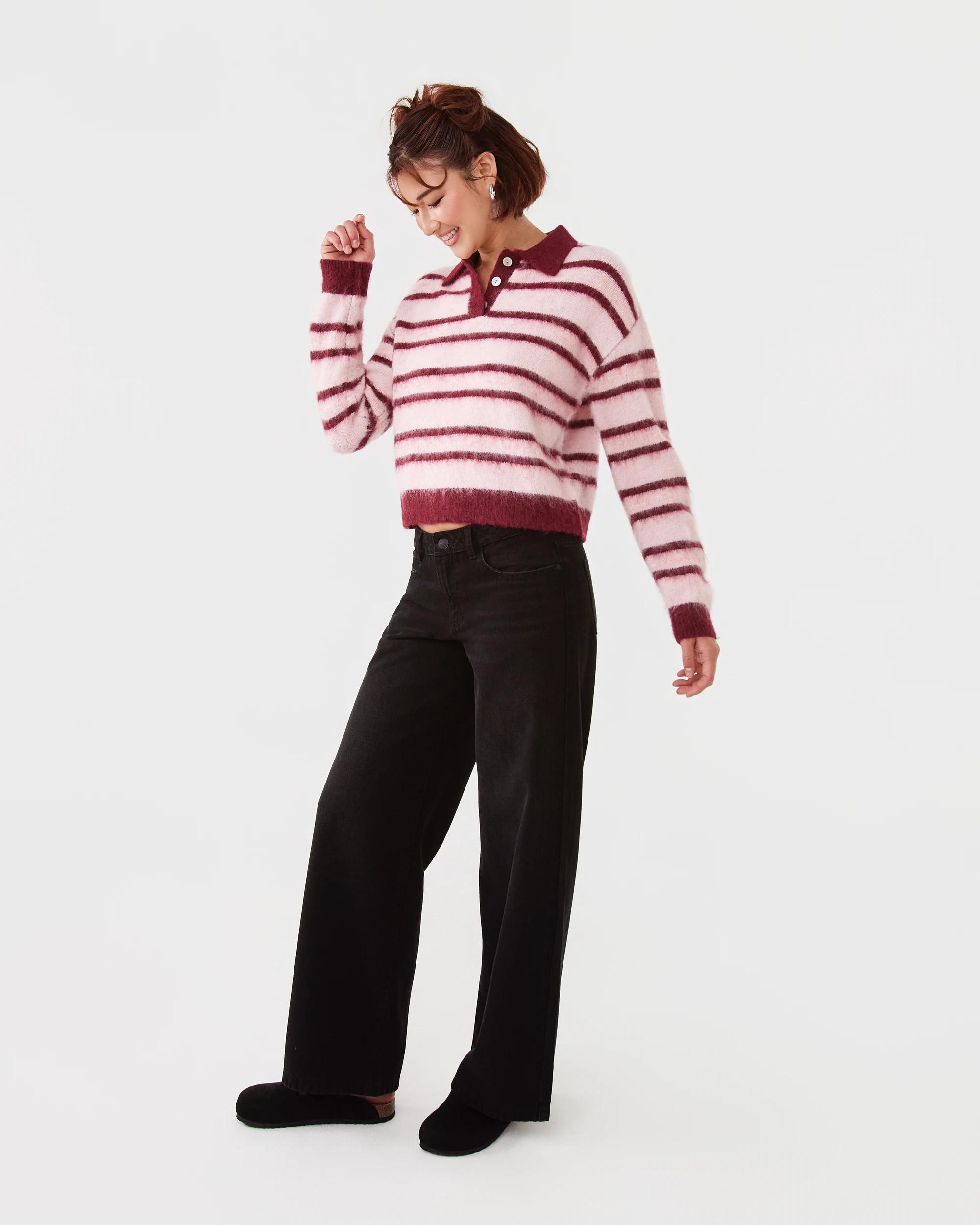 3 Long Sleeve Fluffy Polo Jumper Pnk Stripe, 3 of 8