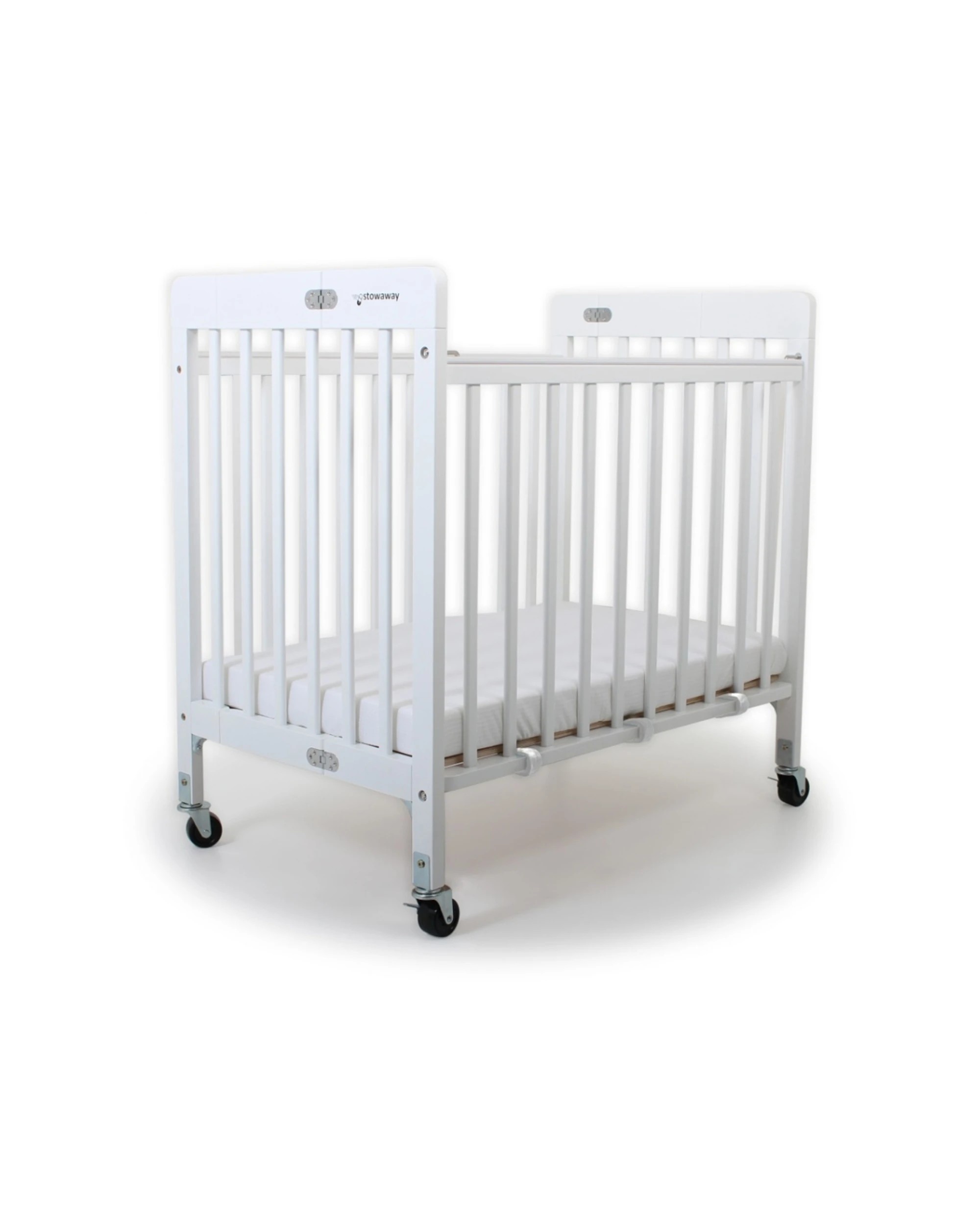 1 Veebee Stowaway Foldable Wooden Cot With Wheels Waterproof Mattress Fitt - White, 1 of 6