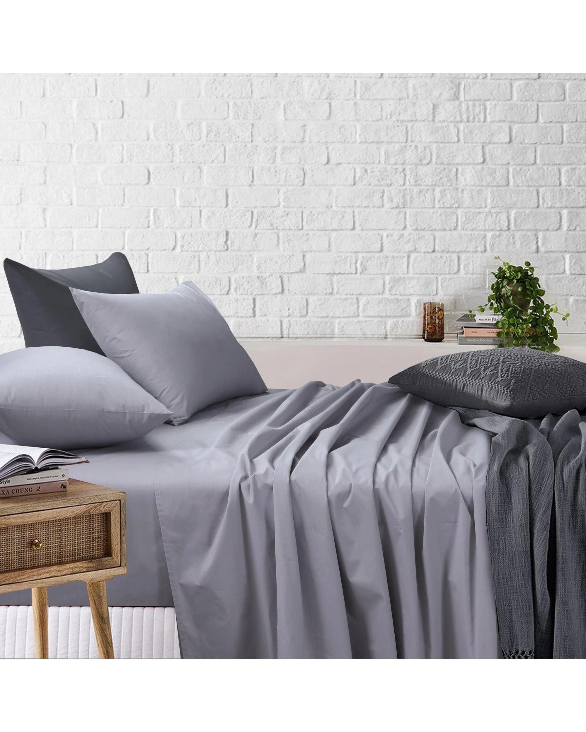 1 Amsons Light Grey Bedsheets - Flat & Fitted Sheets With Pillowcases - Single - Grey, 1 of 7