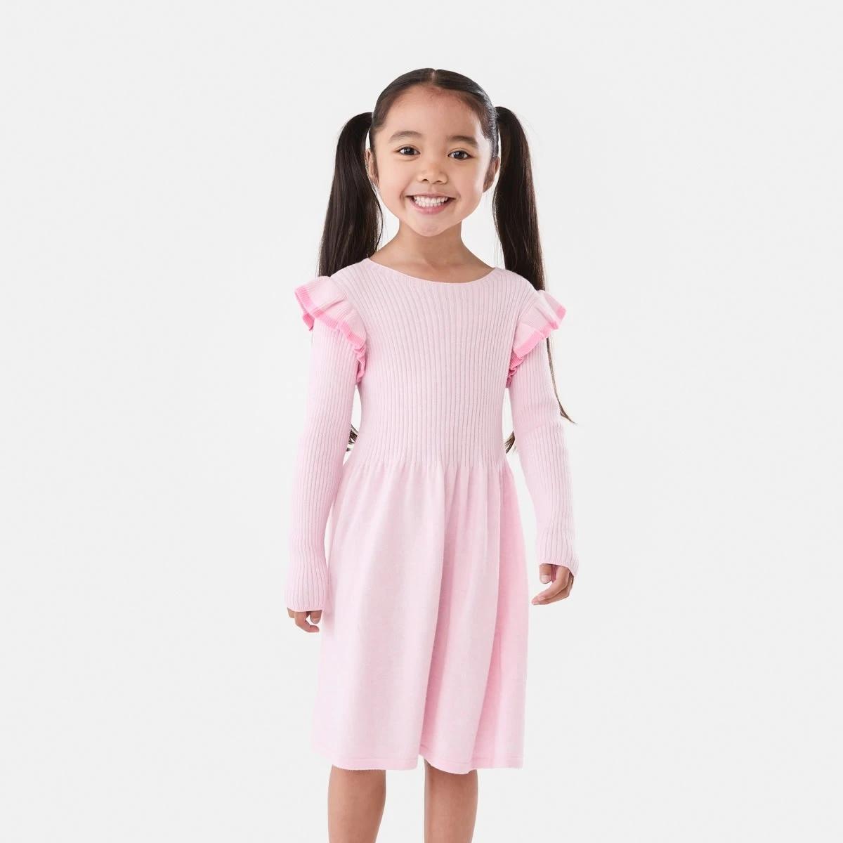 1 Long Sleeve Viscose Knit Dress Pink Marle, 1 of 9