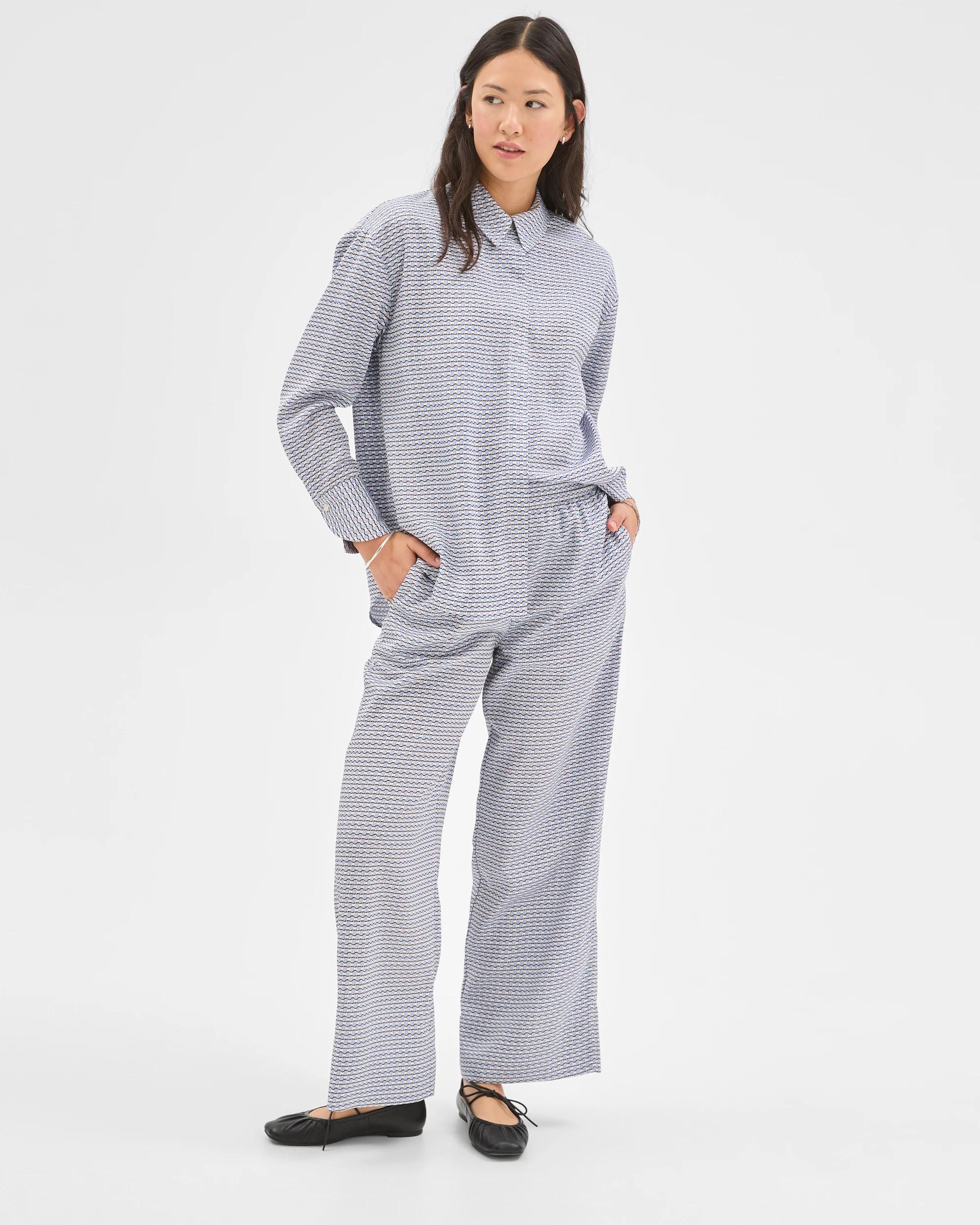1 Preview Flat Front Wide Leg Pants BLUE MIST MICRO GEO, 1 of 6
