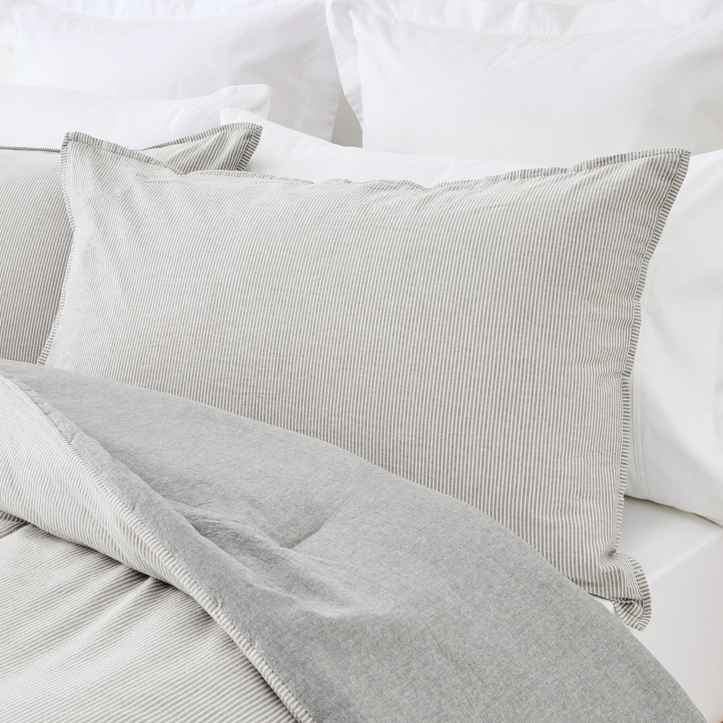 3 Striped Reversible Comforter Set - Queen Bed, Grey, 3 of 7