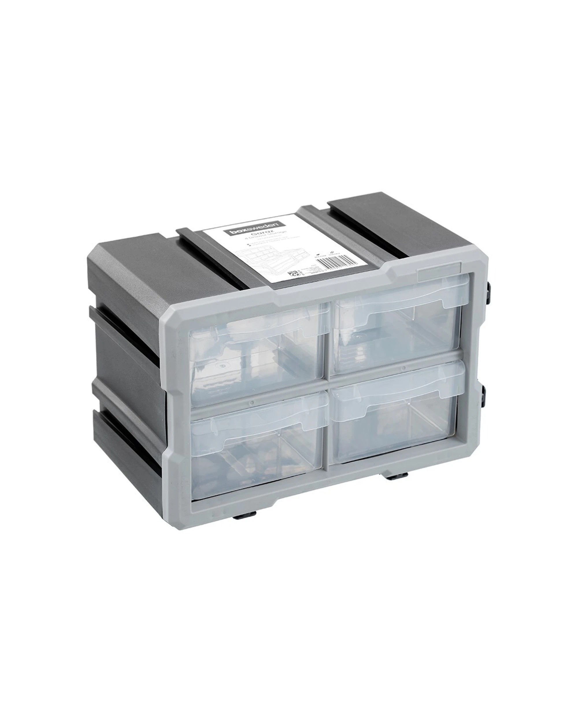 2 Boxsweden Garaz 4-Drawer Storage Organiser 29.5x19.5cm 4PK Stackable Modular
 - grey, 2 of 6