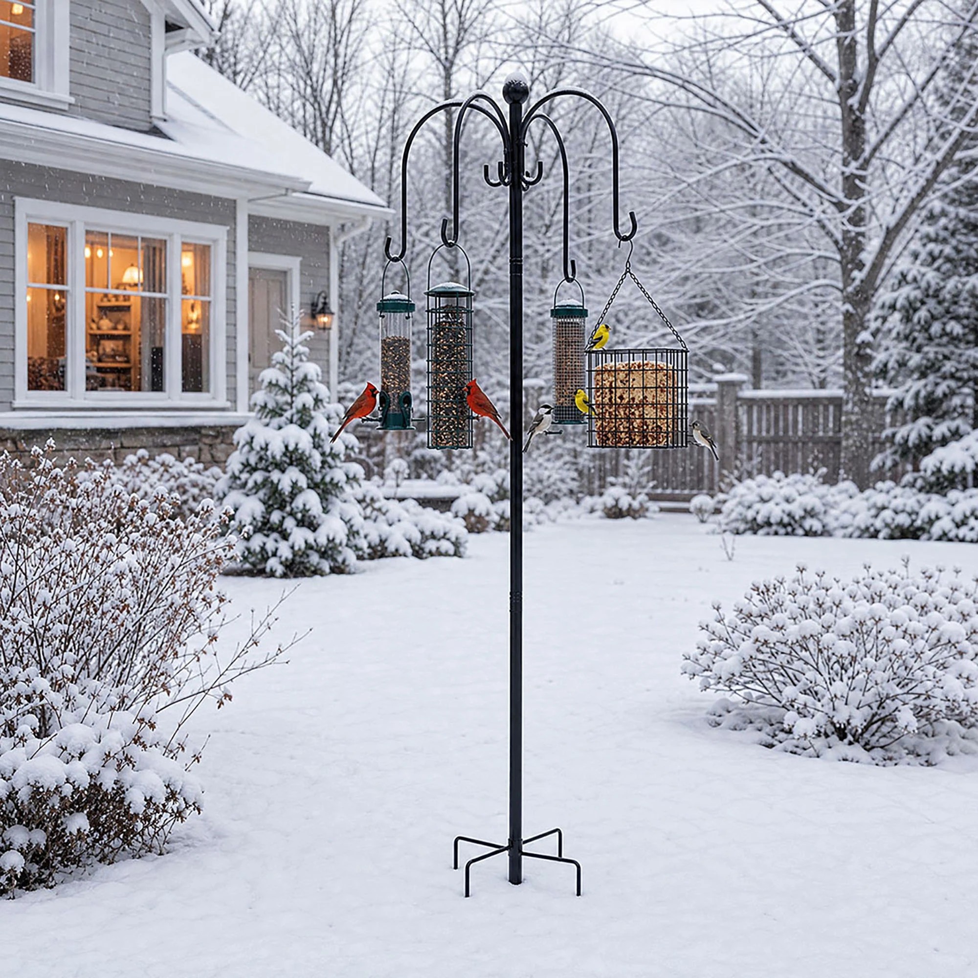 8 Toque Bird Feeder Station Hanging Stand Feeder 8 Hooks 4 Feeders Outdoor 224cm, 8 of 8