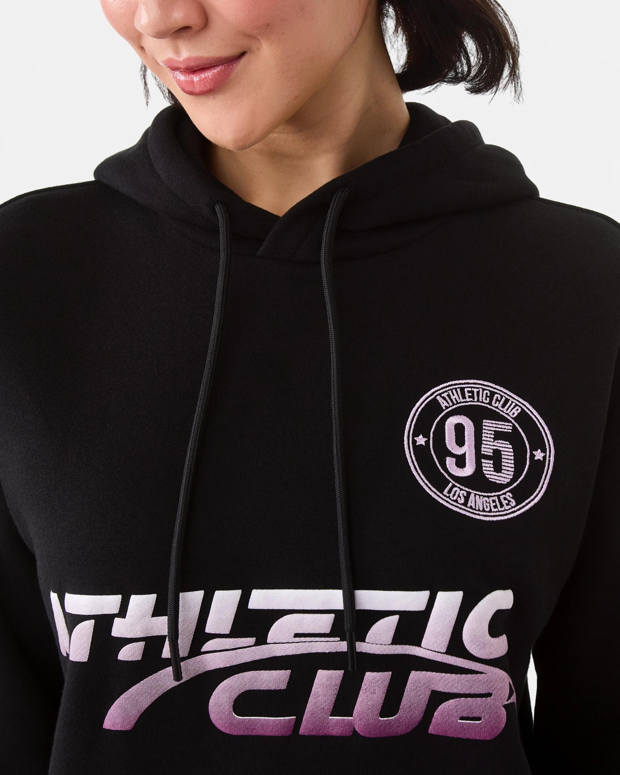 6 Active Womens Graphic Fleece Hoodie Black, 6 of 9