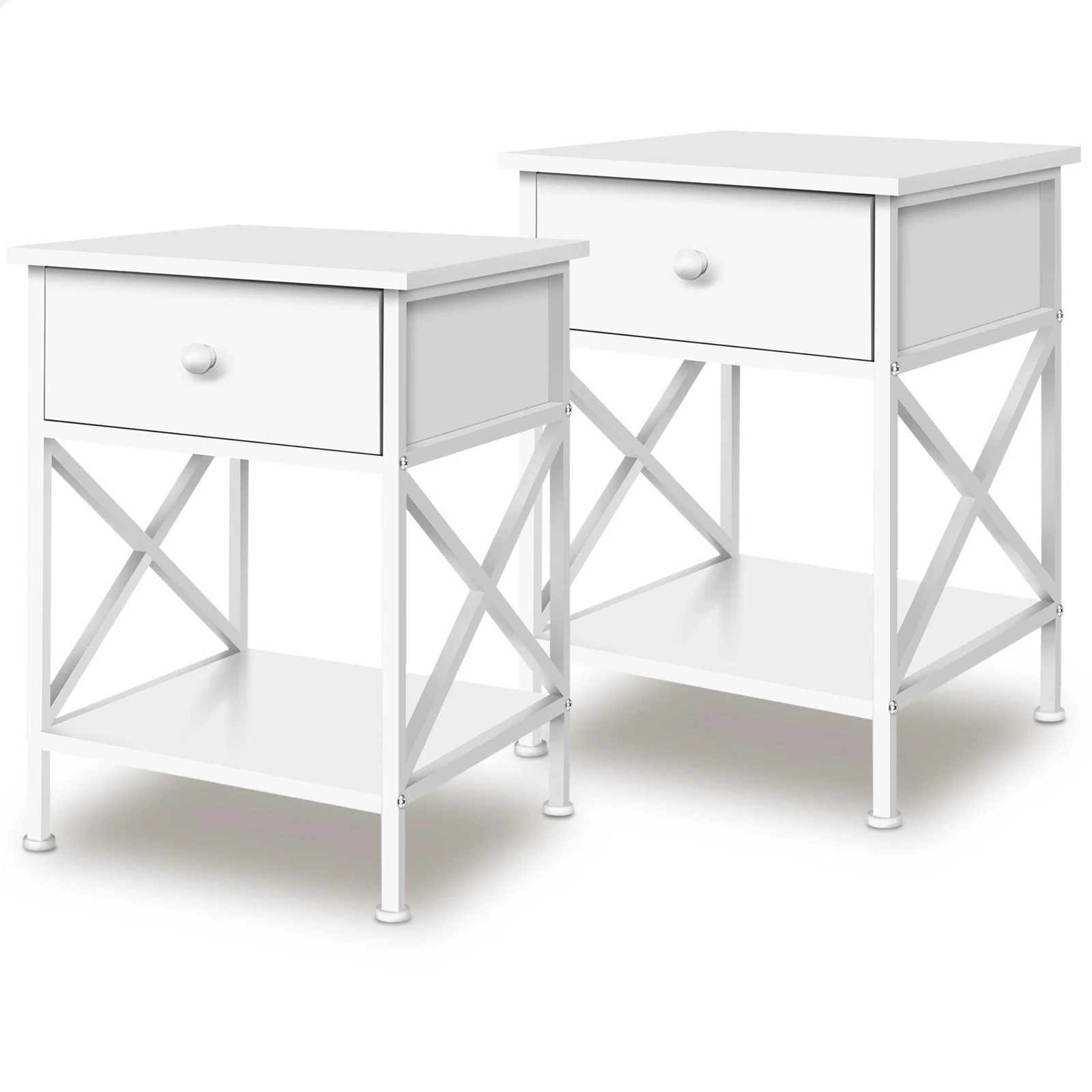 1 Alfordson 2x Bedside Table Retro Nightstand 1 Drawer - White, 1 of 9