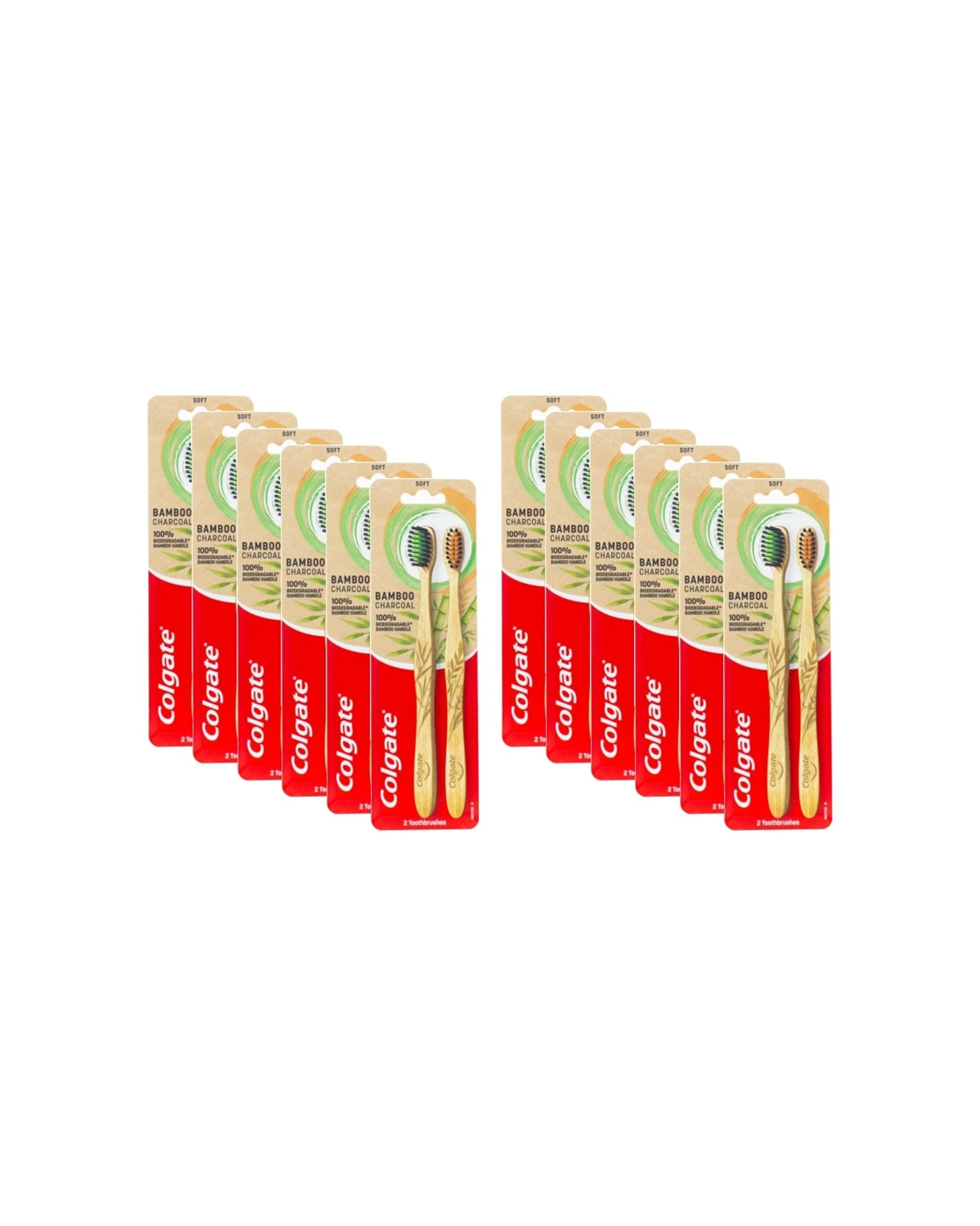 1 Colgate 12x 2pc Oral Toothbrush Set Bamboo Charcoal Bristles Soft Pack - Multi, 1 of 3