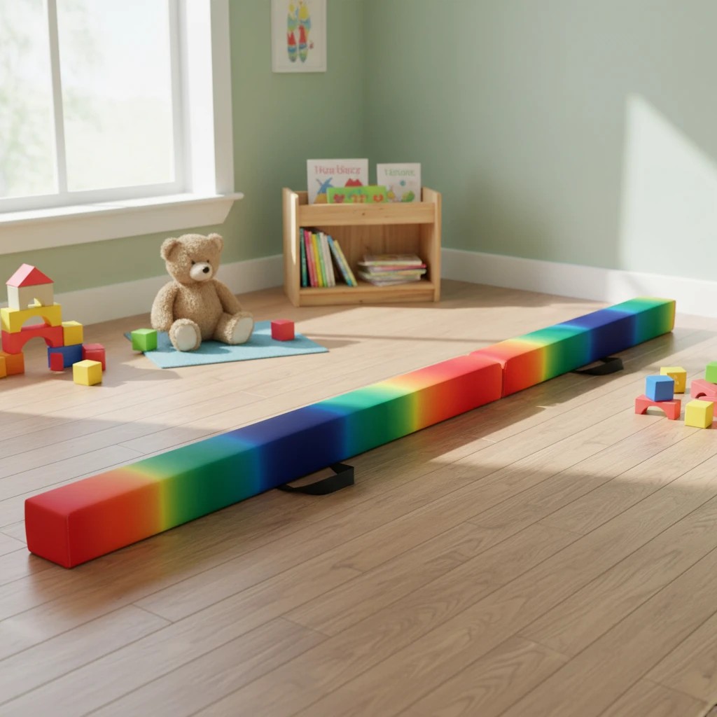 1 Costway 8FT Folding Gymnastic Beam Floor Balance Beam w/Handle Anti-slip Base Pine Wood Frame - Multi, 1 of 2