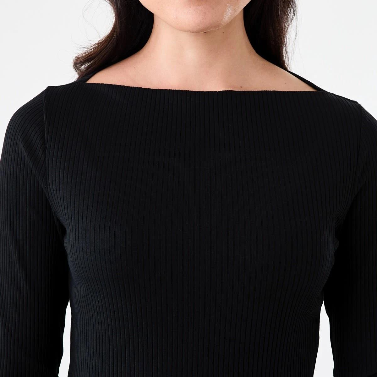 5 Long Sleeve Rib Boat Neck Top Black, 5 of 5