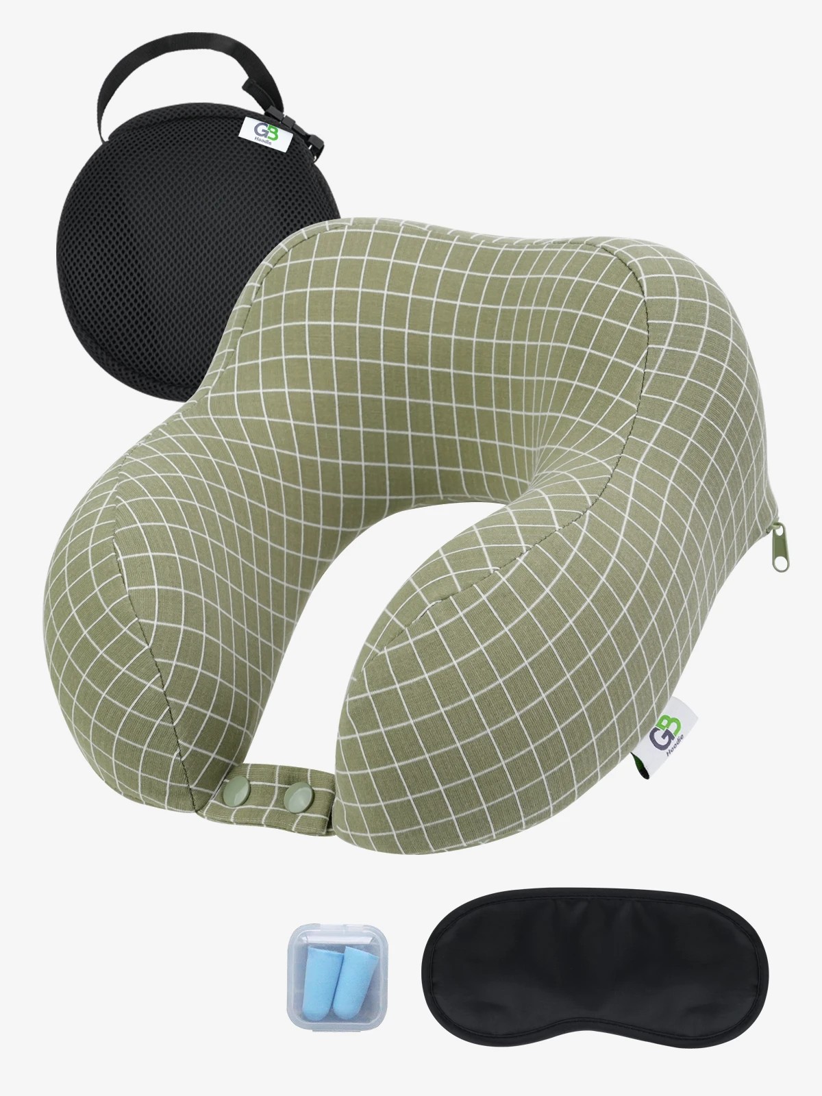 1 Travel Pillow Memory Foam Neck Pillow for Neck Pain - Green, 1 of 1