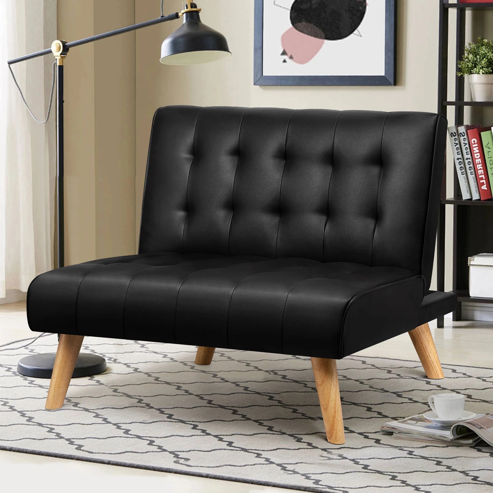 6 Alfordson 2x Sofa Bed Single Chair Leather - Black, 6 of 9