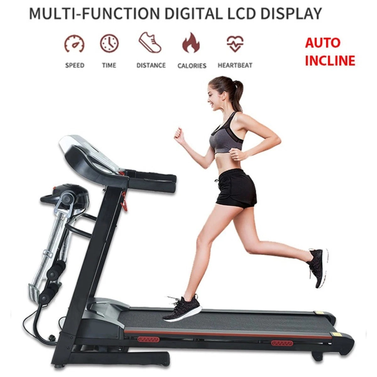 7 Fitness Master Folding Electric Treadmill Auto Incline Lcd Home Gym 14km/h, 7 of 10