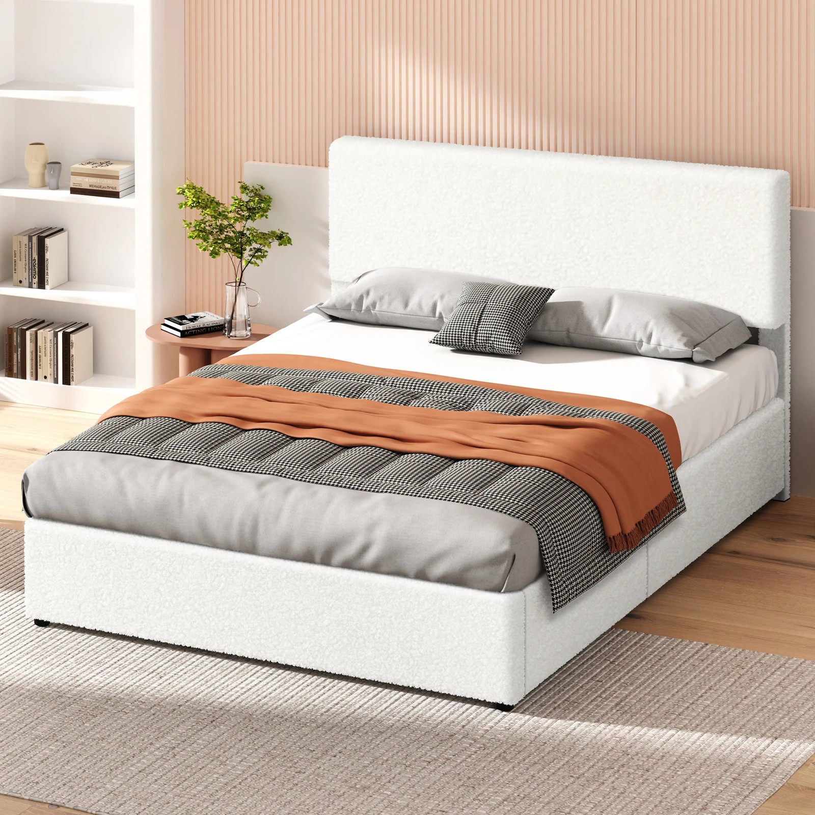 7 Alfordson Bed Frame Queen Gas Lift Storage Adjustable Headboard Boucle Luria - White, 7 of 10