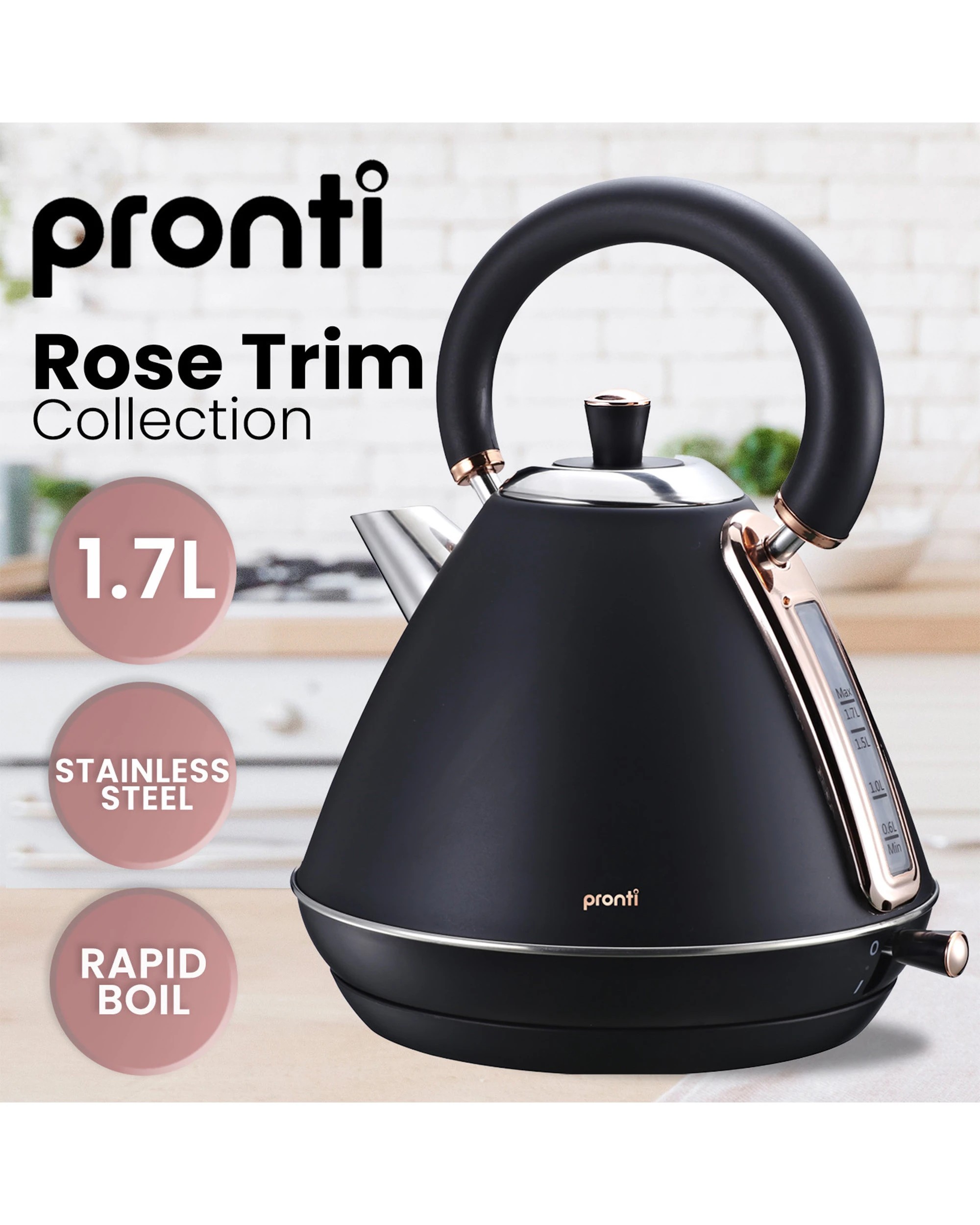 2 Pronti 3-in-1 Breakfast Set Kettle, 4-slice Toaster And Pronti Homemaid Coffee Machine Appliance Combo In Black, 2 of 10