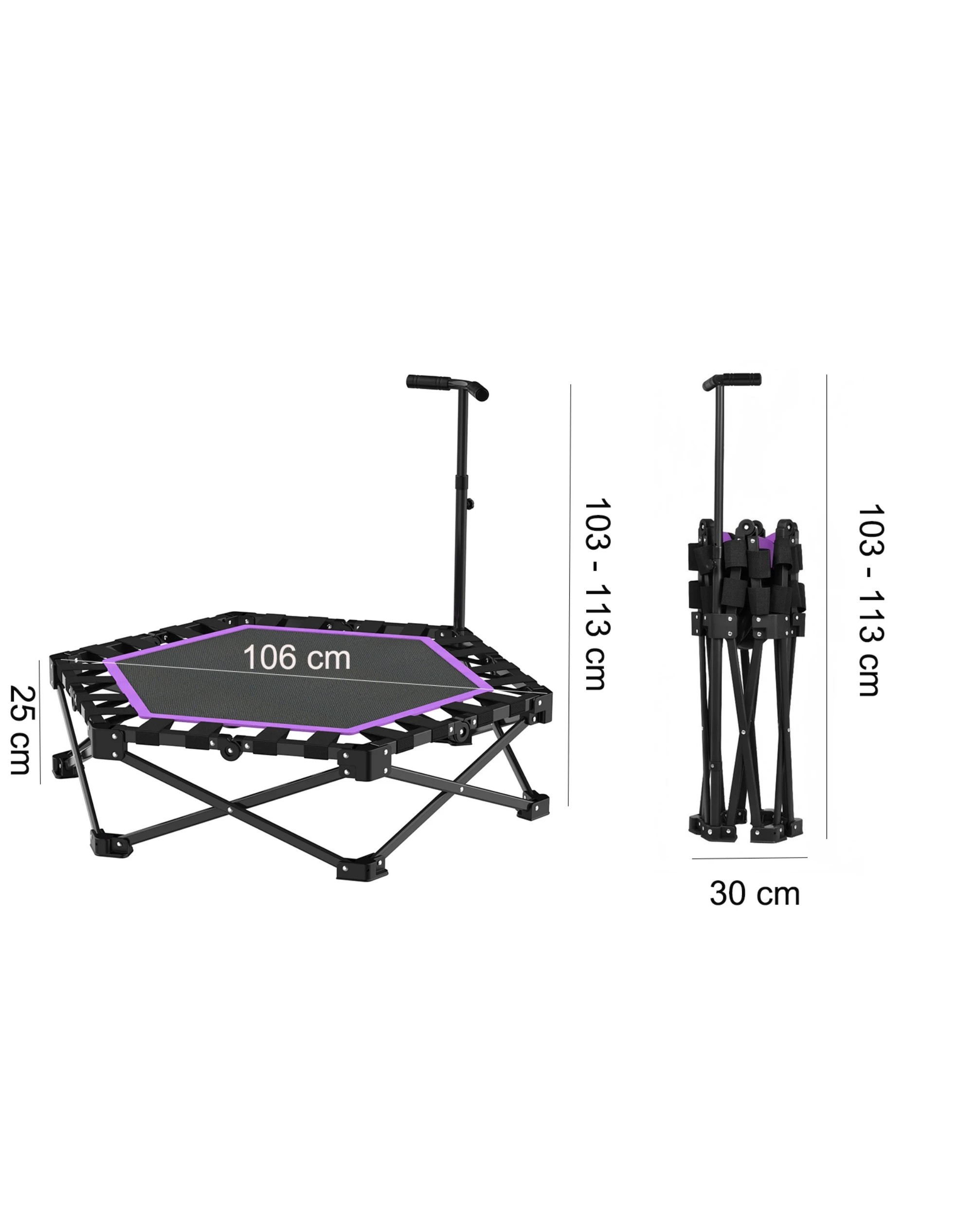 7 Advwin 42" Mini Trampoline 3s Quick Folding Rebounder with 3 Level Adjustable Handle, 150KG Capacity Purple, 7 of 7