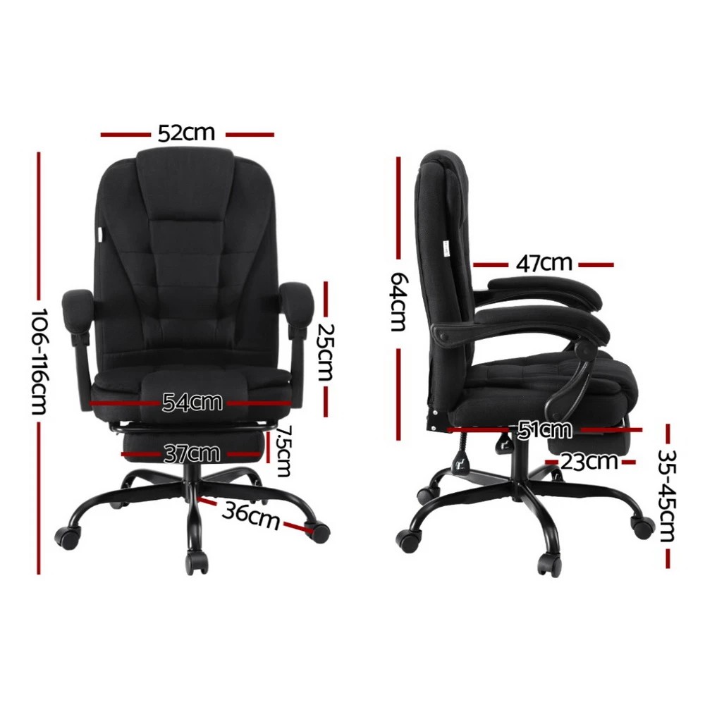 2 Artiss Office Chair Executive Fabric Seat Racing Computer Desk Chairs Footrest - Black, 2 of 5