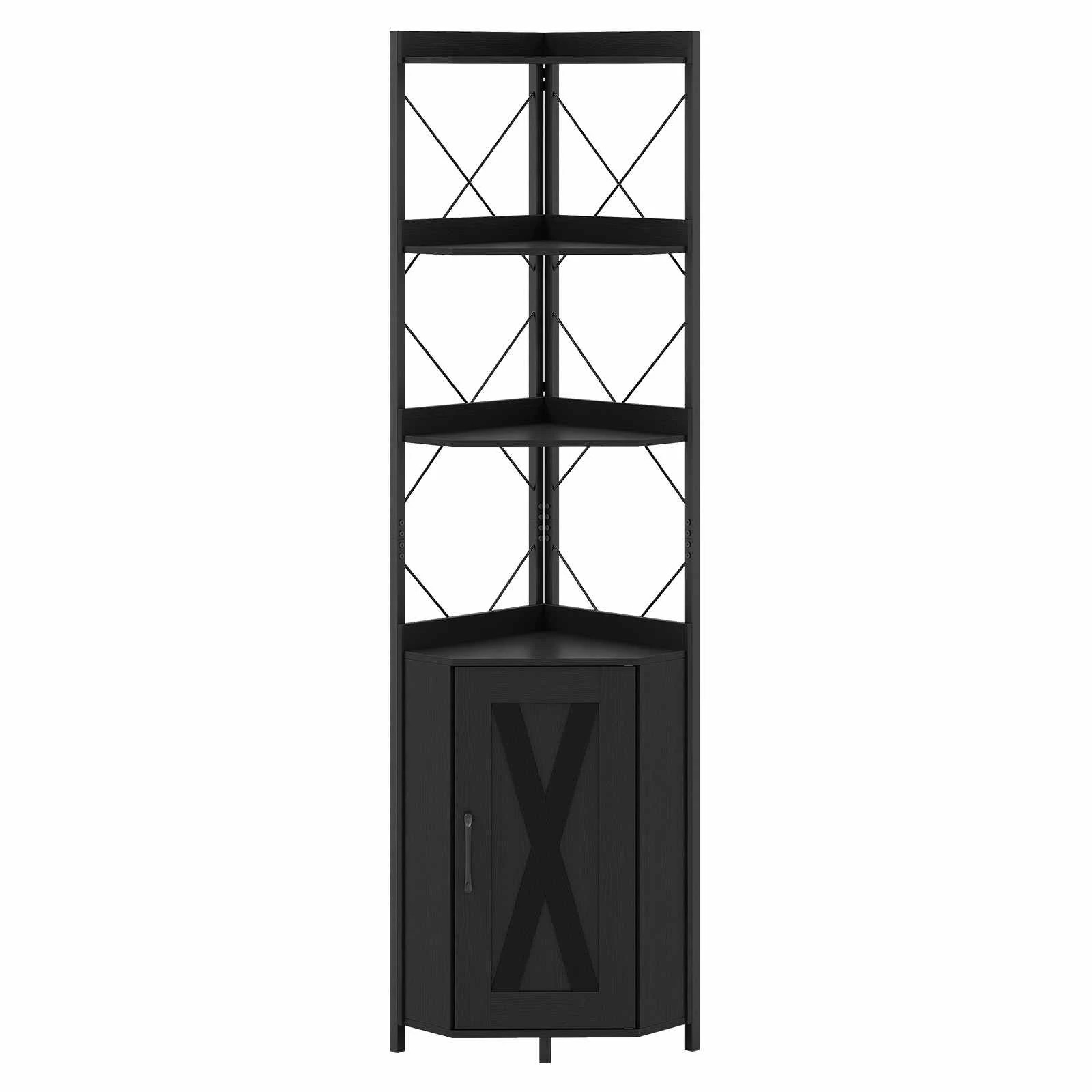 1 Costway Corner Shelf Bookshelf 180cm Tall Storage Cabinet Open Display Rack - Black, 1 of 4