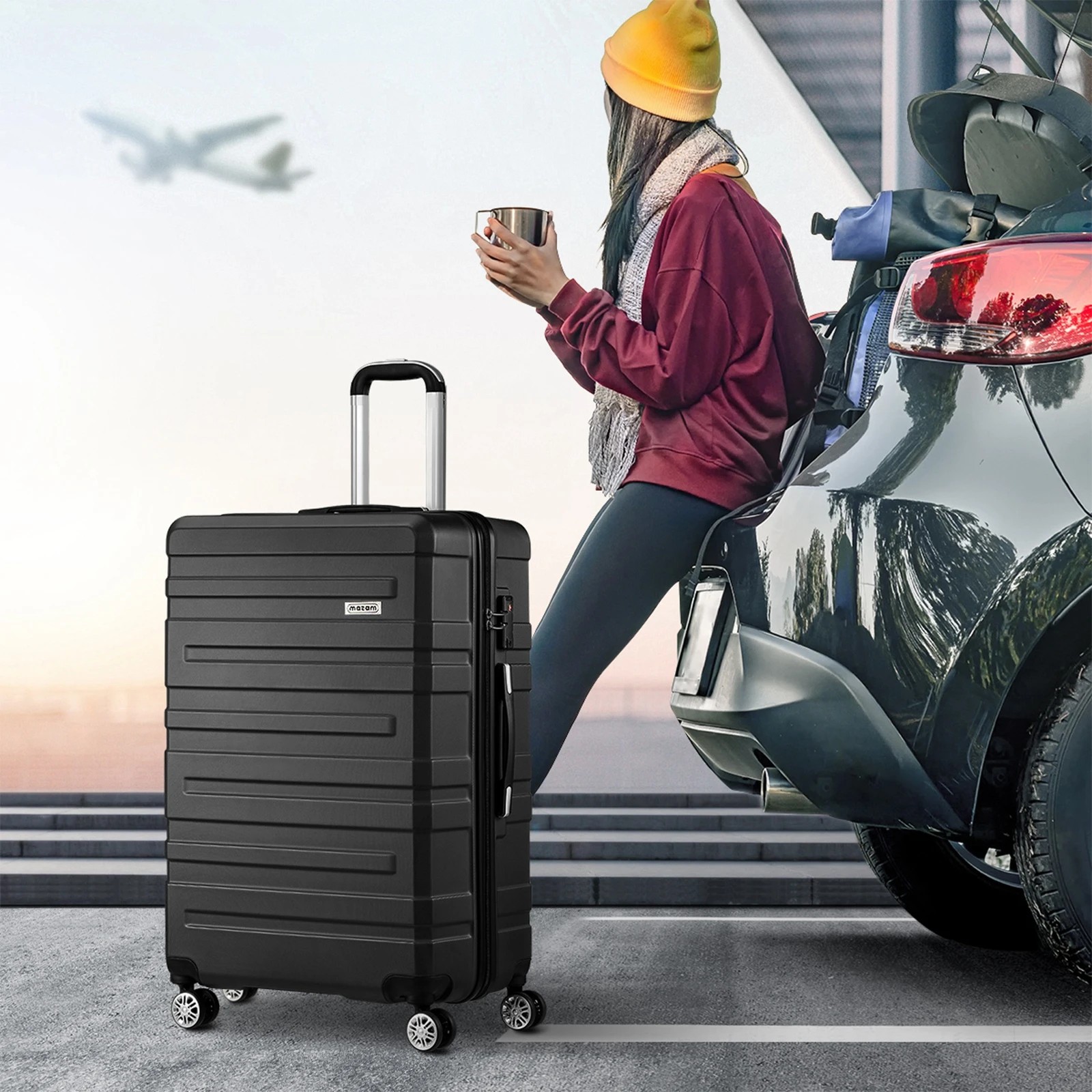 4 Mazam 3PCS Luggage Suitcase Trolley Set Travel TSA Lock ABS Hard Case - Black, 4 of 9