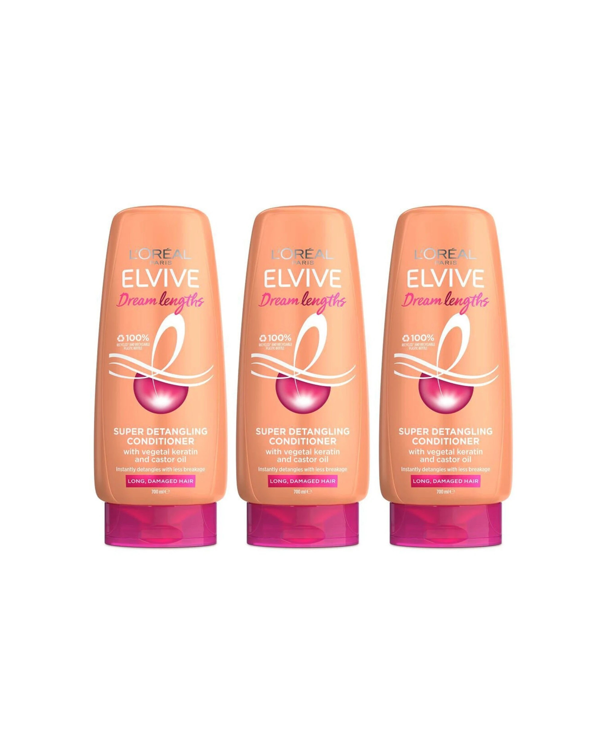 1 Loreal Elvive Dream Lengths Super Detangling Conditioner 700ml 3PK Long Damaged Hair - Orange, 1 of 3