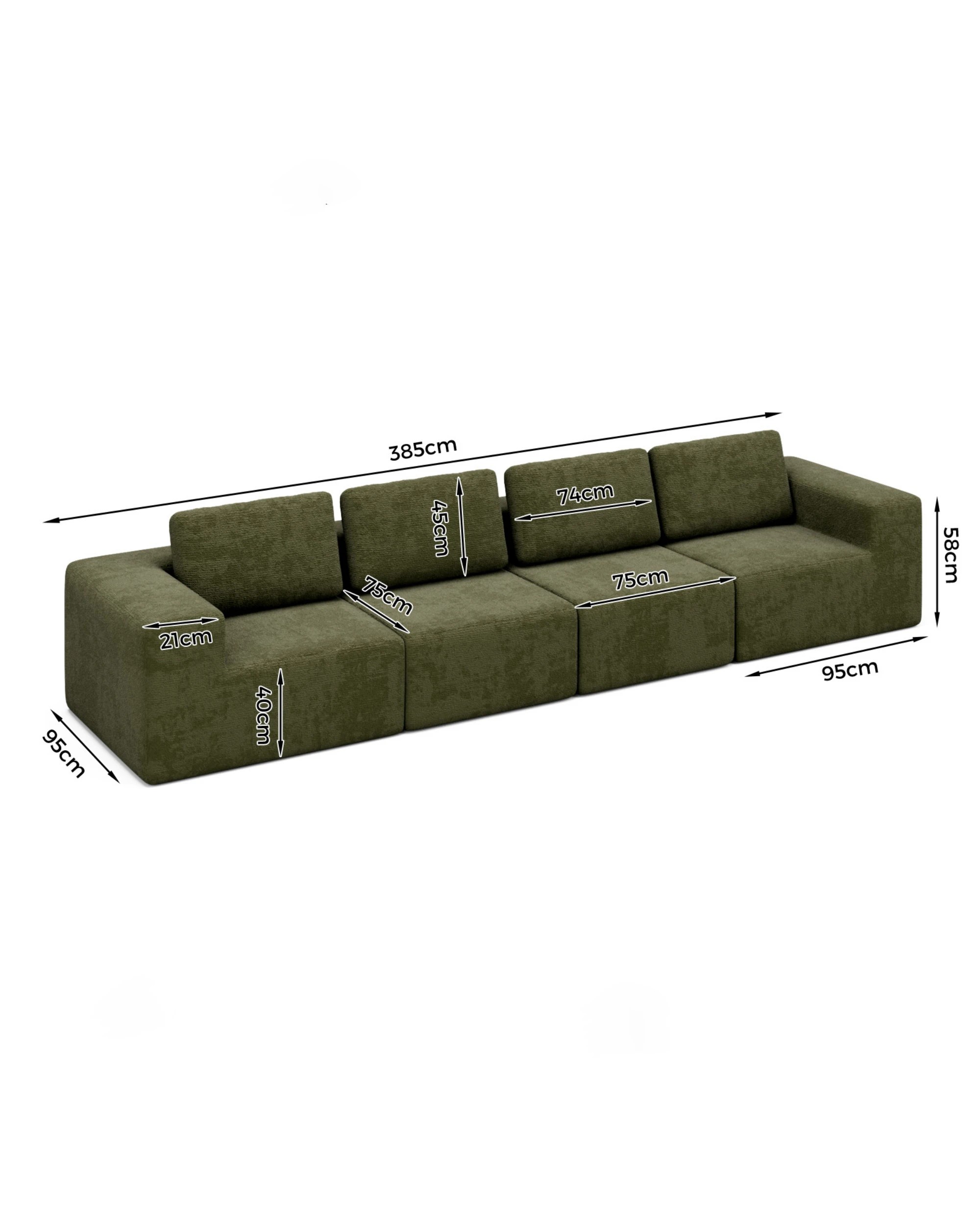 7 Advwin 340cm 4 Seater Sofa  Modern Modular Sectional Couch No Assembly  - Green, 7 of 10