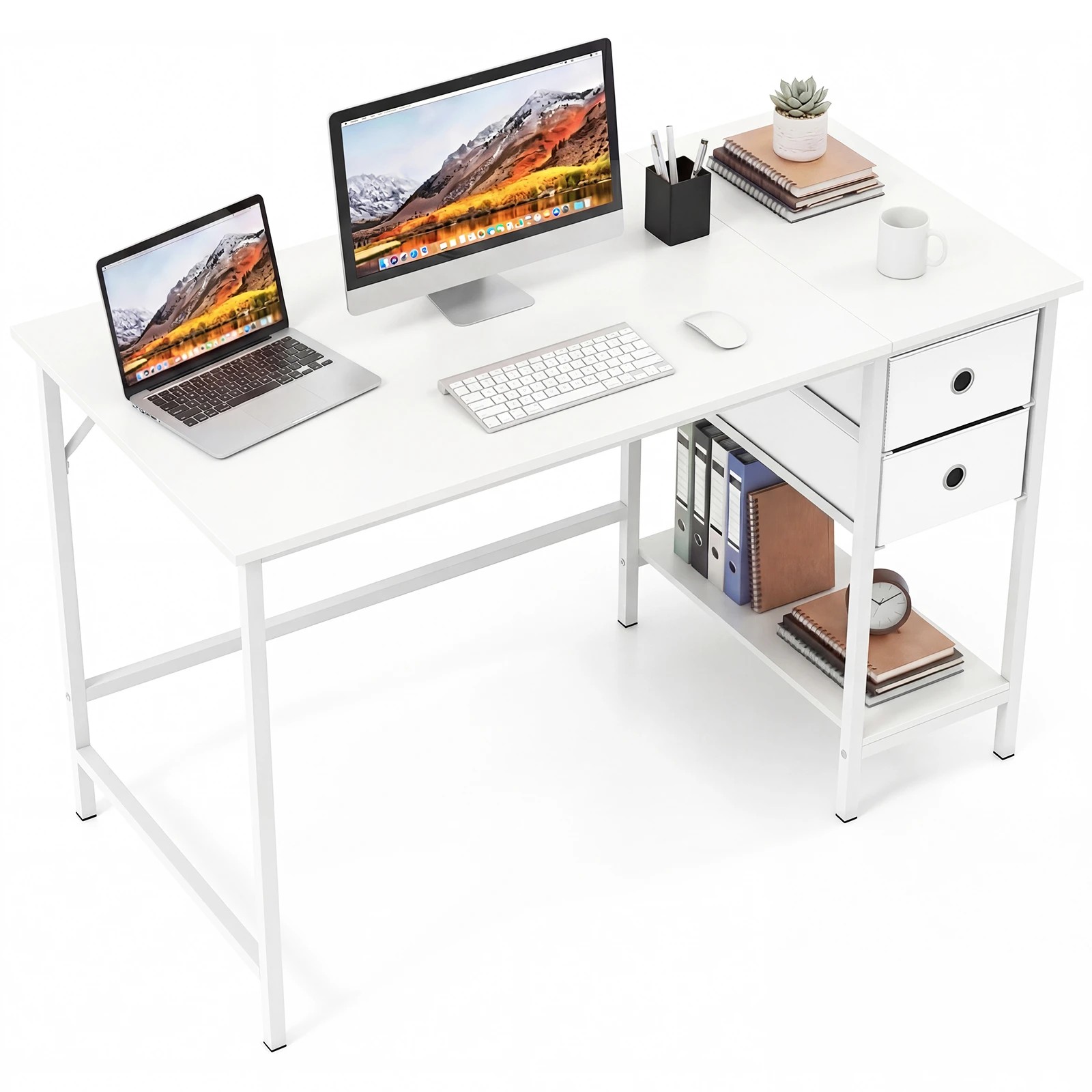 6 Costway 120cm Computer Desk w/Removable Drawers Study Workstation - White, 6 of 6