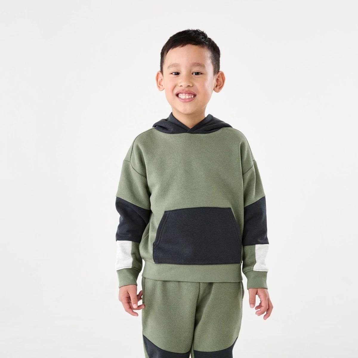 1 Colour Block Hoodie Sea Spray, 1 of 7