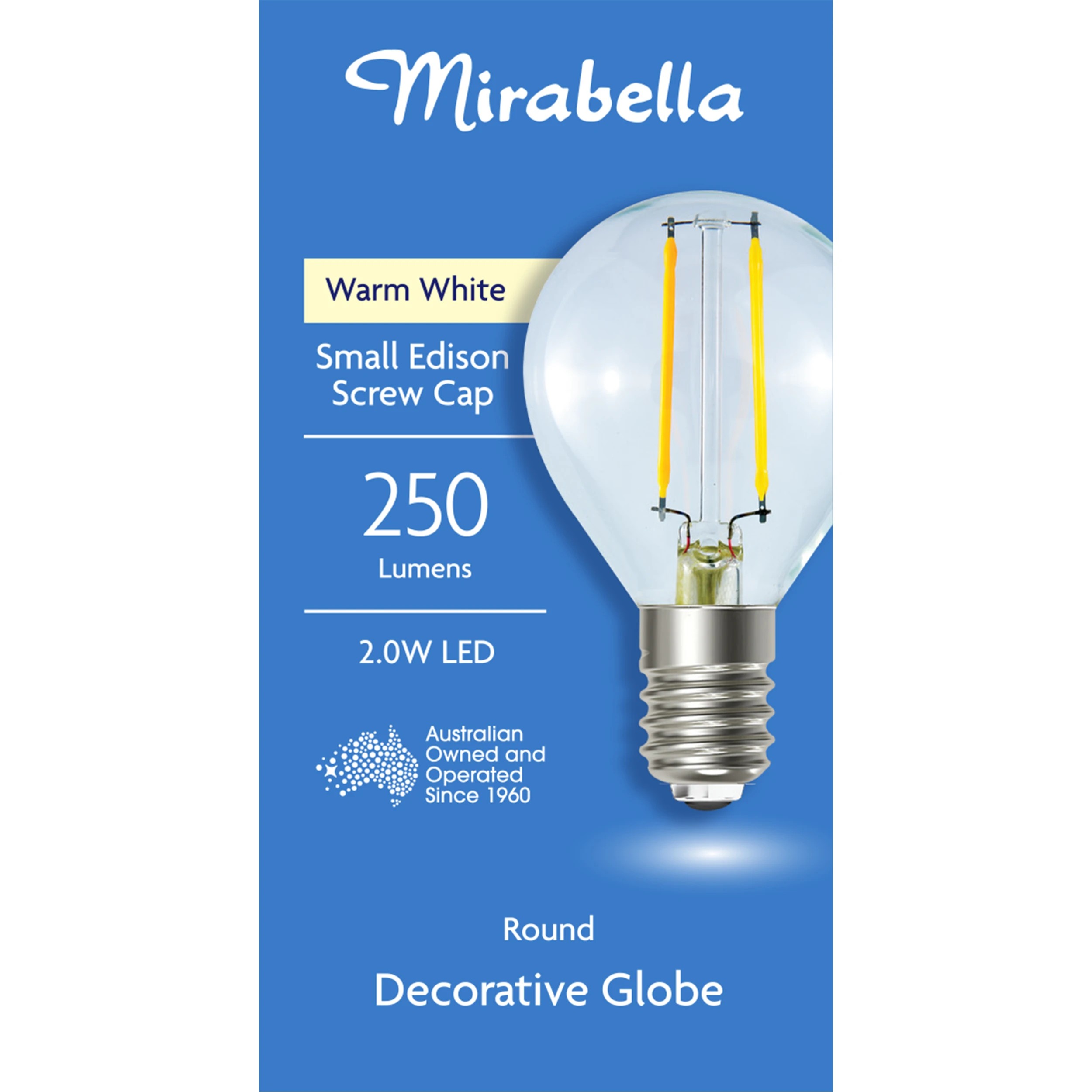 1 Mirabella 2W LED Filament Warm White Round Globe Bullb, 1 of 6