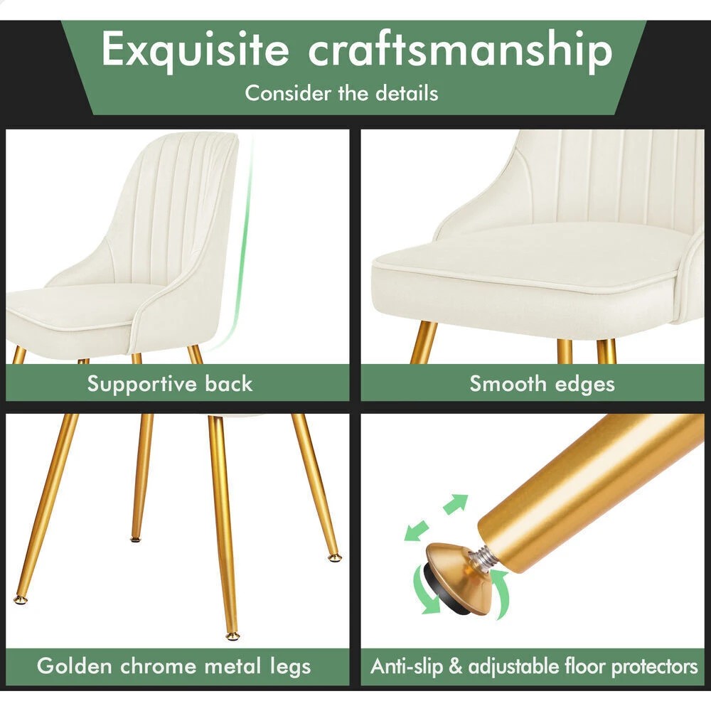 9 Alfordson 2x Dining Chairs Kitchen Accent Lounge Padded Tufted Seat Velvet - Beige, 9 of 10
