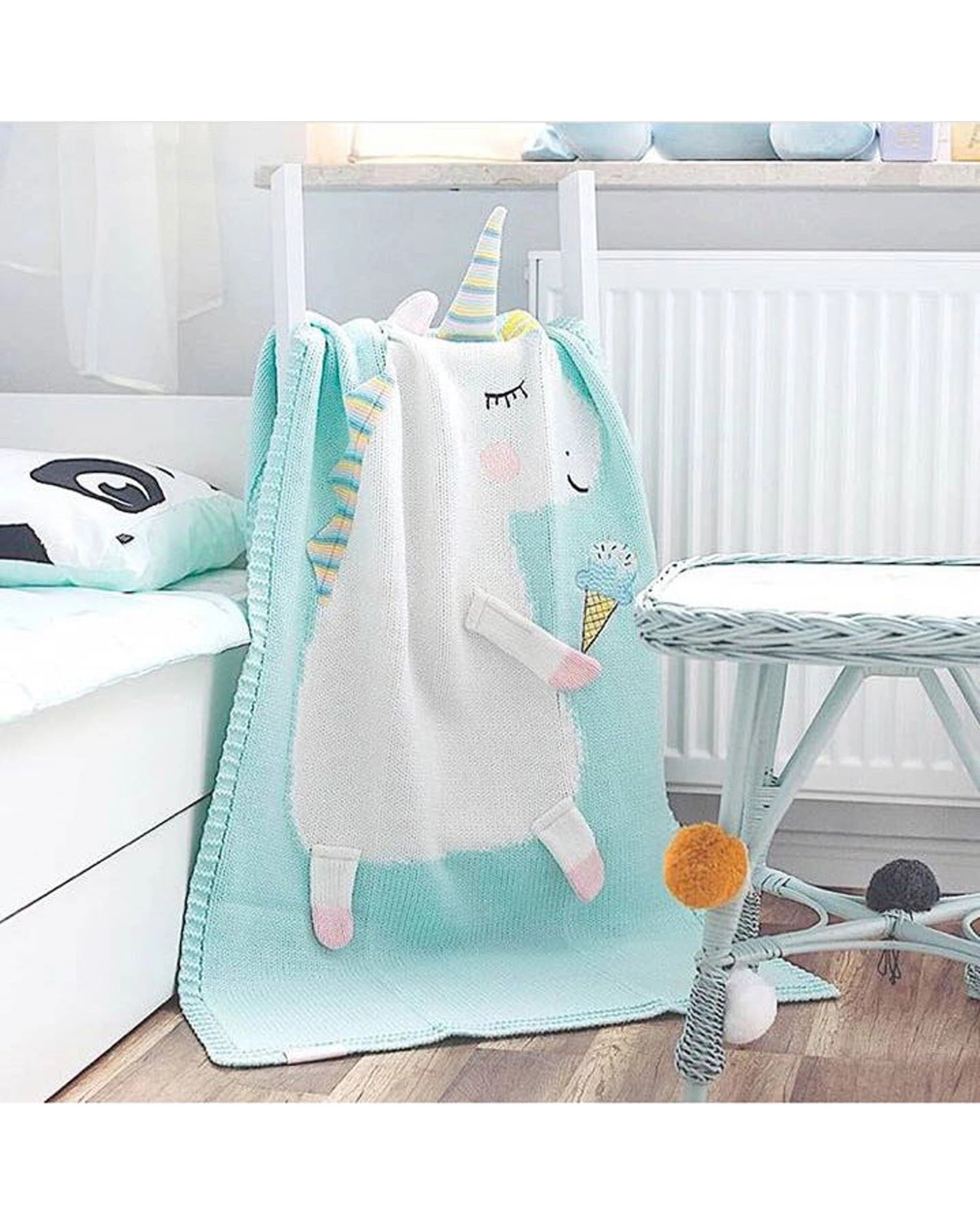 2 Cotton More Kids Knitted Blanket Unicorn Design 70x100cm - Multi, 2 of 2
