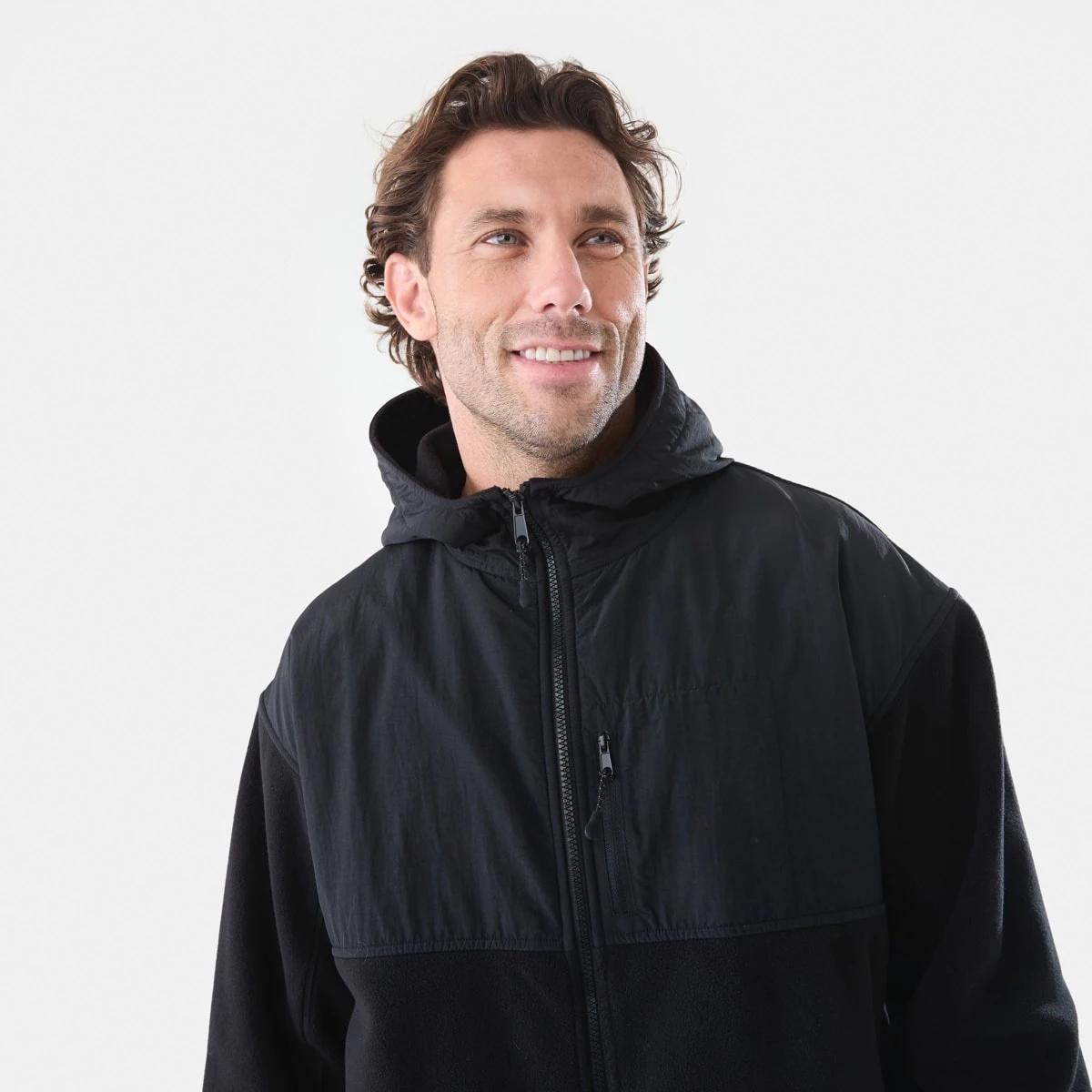 5 Active Mens Polar Fleece Full Zip Hoodie Black, 5 of 7