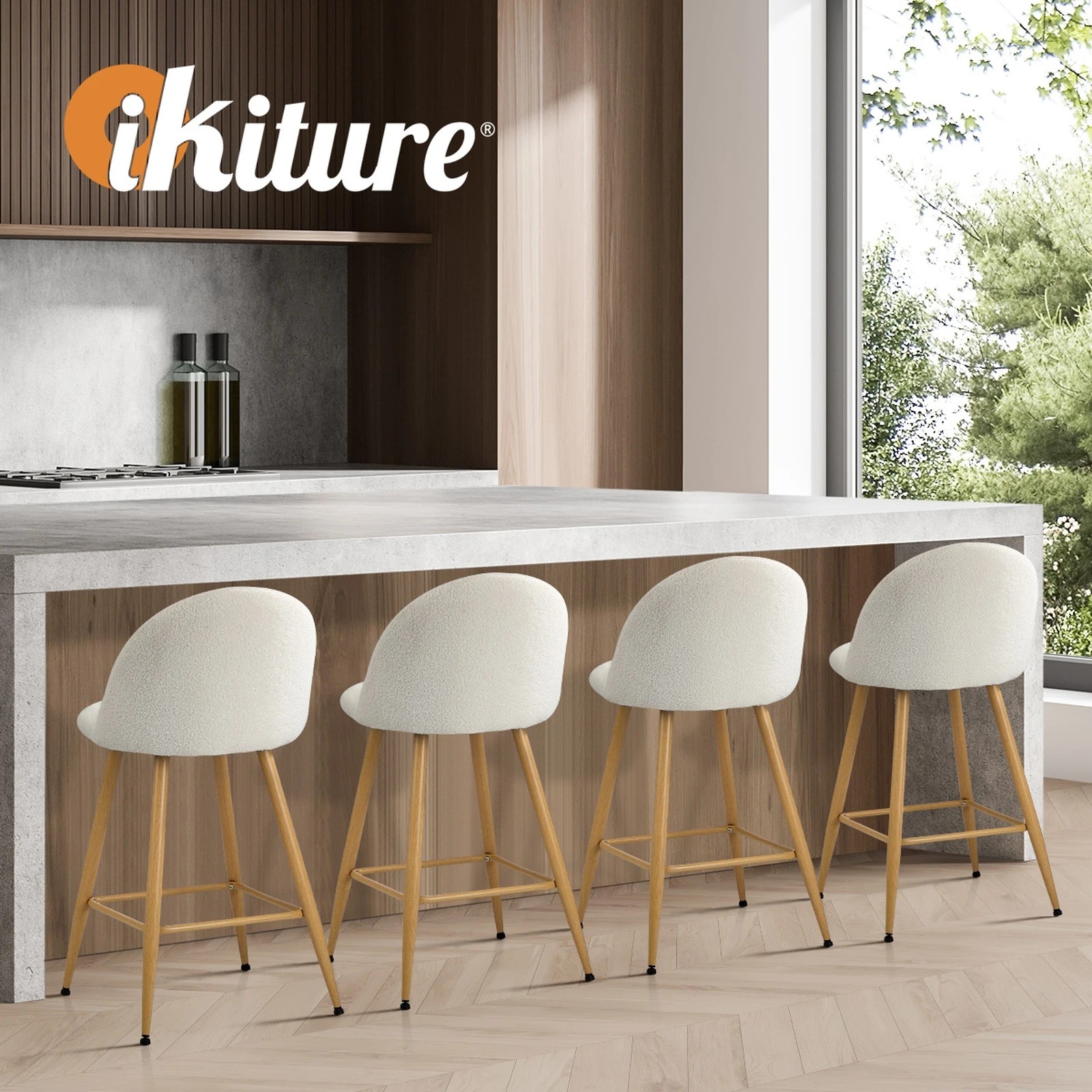 5 Oikiture 4x Bar Stools Kitchen Dining Chairs Counter Stool Boucle Padded Stools
 - Beige, 5 of 10