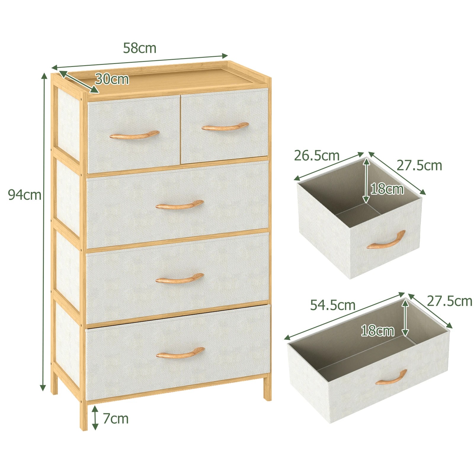 4 Costway 5 Chest of Drawers Bamboo Dresser Table Tallboy Storage Tower Cabinet, 4 of 5