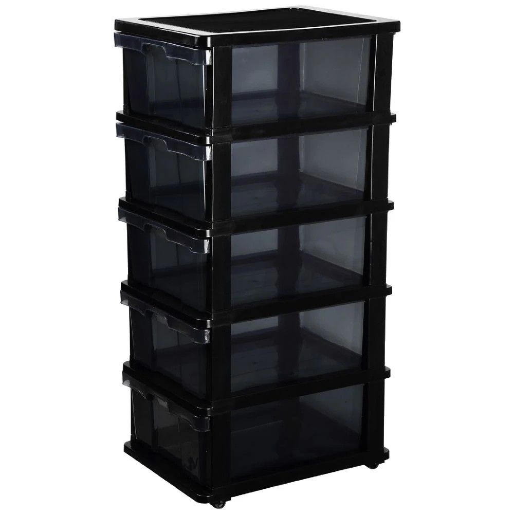 1 J.Burrows 5 Drawer Storage Tower on Wheels Black, 1 of 10