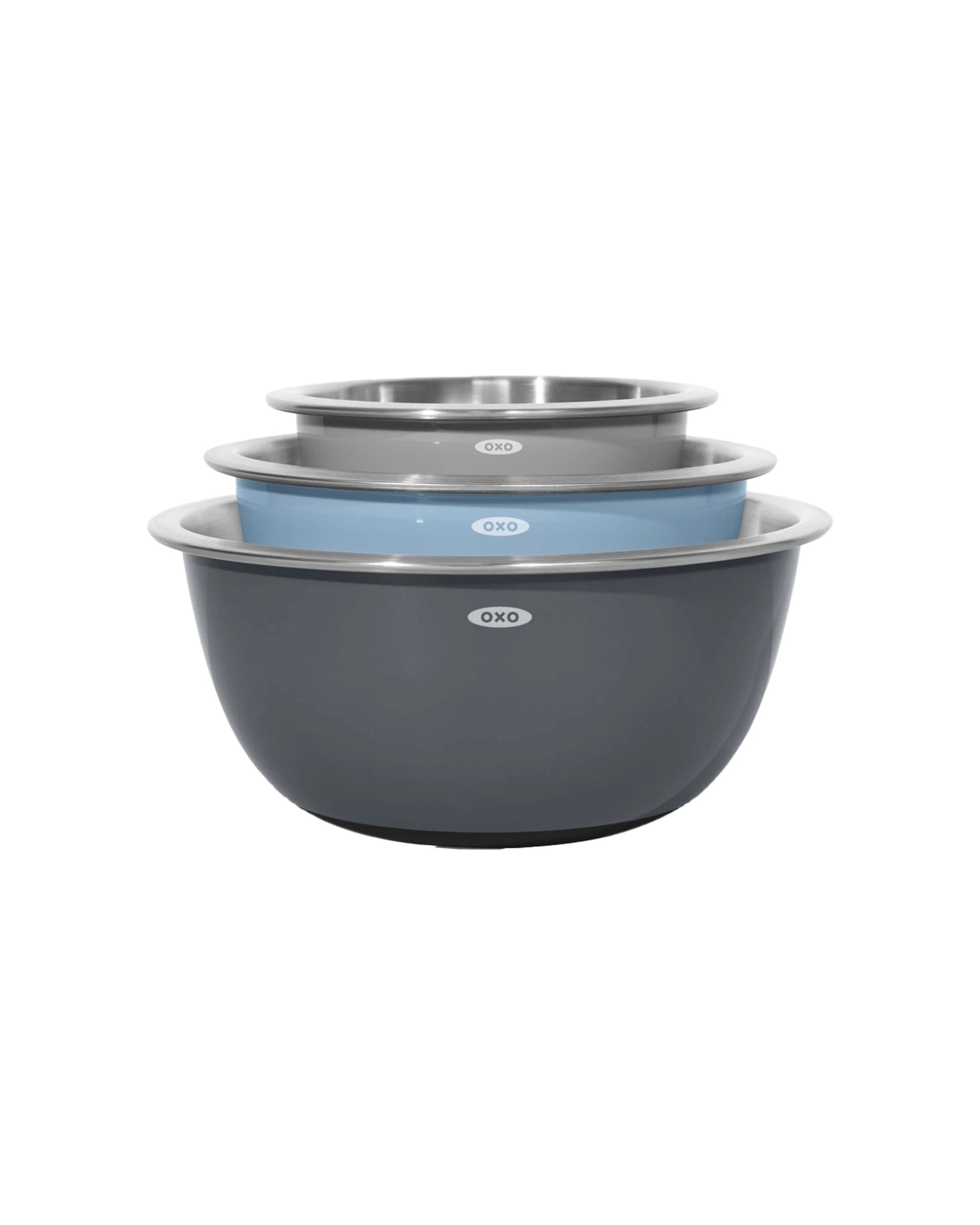 1 Oxo 3pc Good Grips Insulated Mixing Bowl Set Stainless Steel Non Slip Base - Silver, 1 of 8