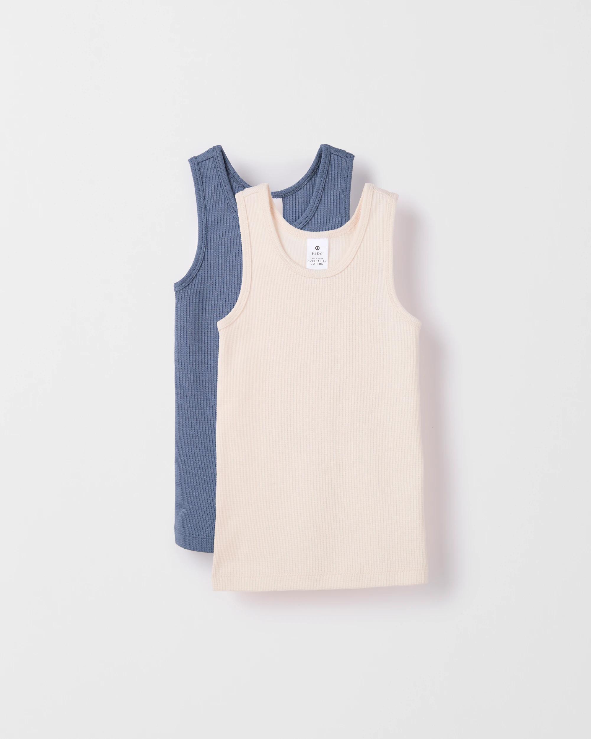 1 Target Kids Australian Cotton 2 Pack Boys Waffle Thermal Vests FLINT STONE/PARCHMENT, 1 of 4
