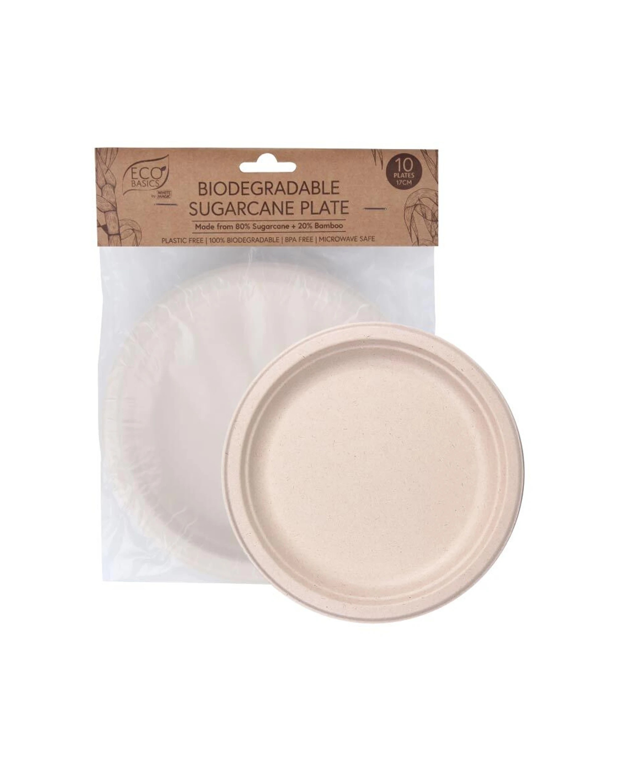 1 10pc Eco Basic 17cm Biodegradable Sugarcane Food Dining Round Plate Picnic/party
 - Natural, 1 of 5