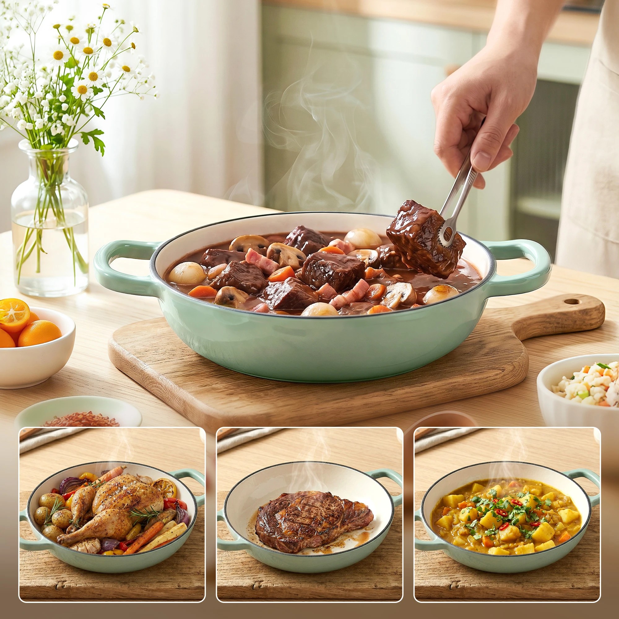 4 5-Star Chef 3.3L Enameled Cast Iron Dutch Oven Pot with Lid Easy-to-Clean Cooking Pot - Green, 4 of 9