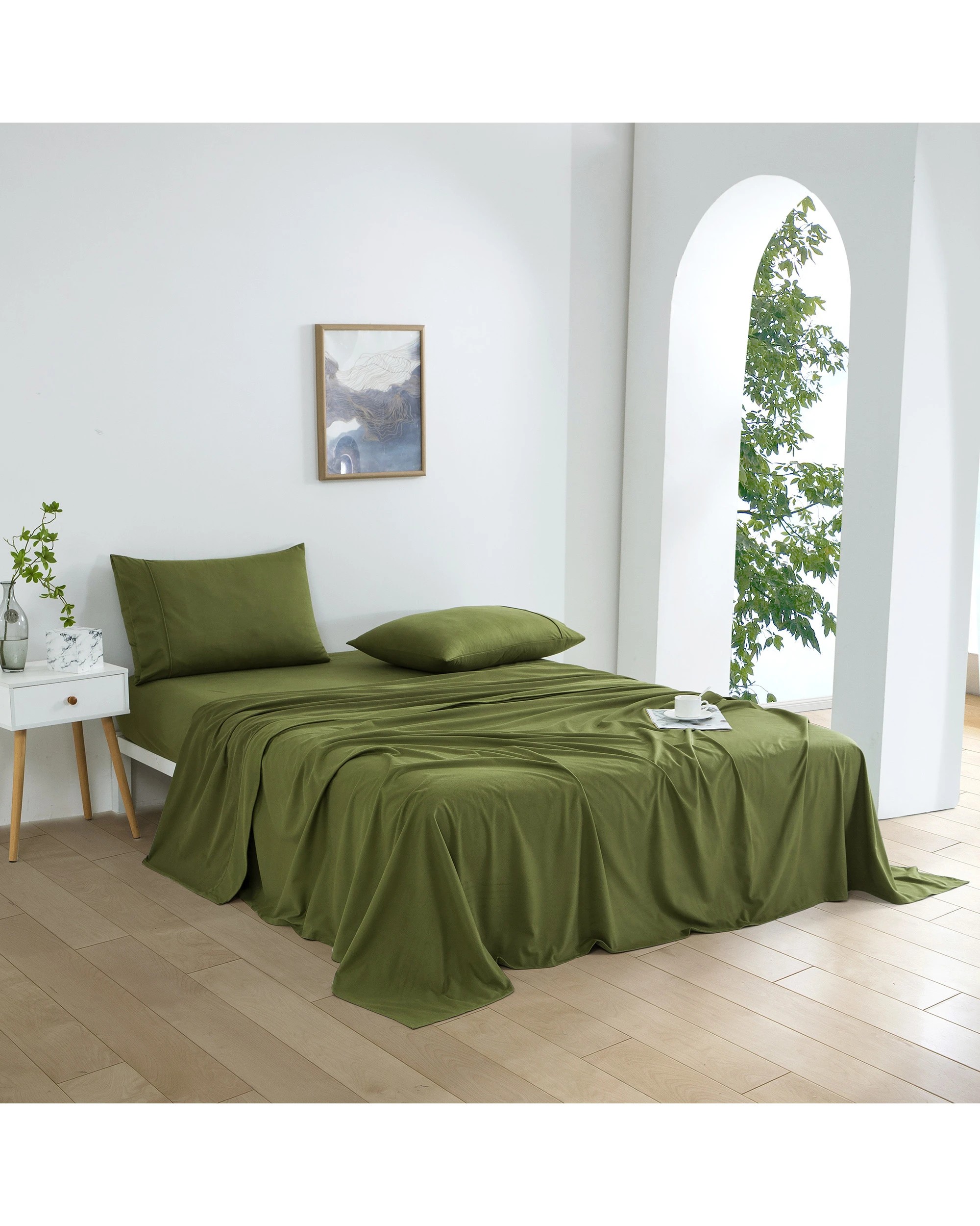 2 Dreamaker Micro Flannel Sheet Set - King Single Bed - Olive, 2 of 9