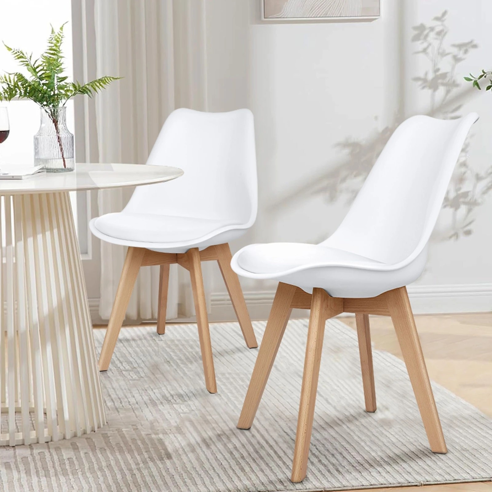 3 Alfordson 4x Dining Chairs Padding Retro PU Leather Kitchen Lounge Wooden - White, 3 of 10